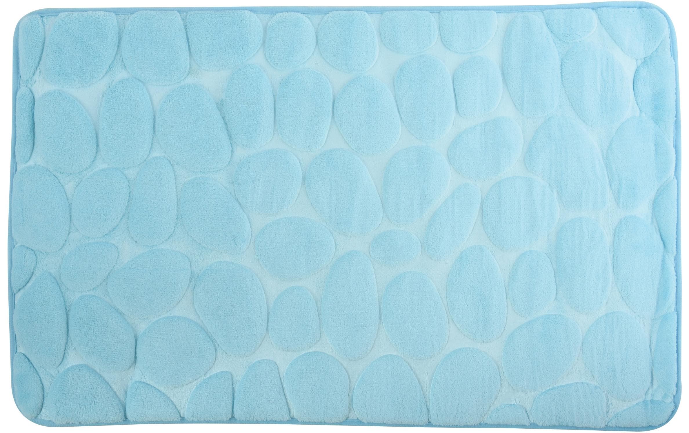 MSV Badematte Kiesel, Hellblau 40x60 cm, Mikrofiber & PVC, 30° waschbar