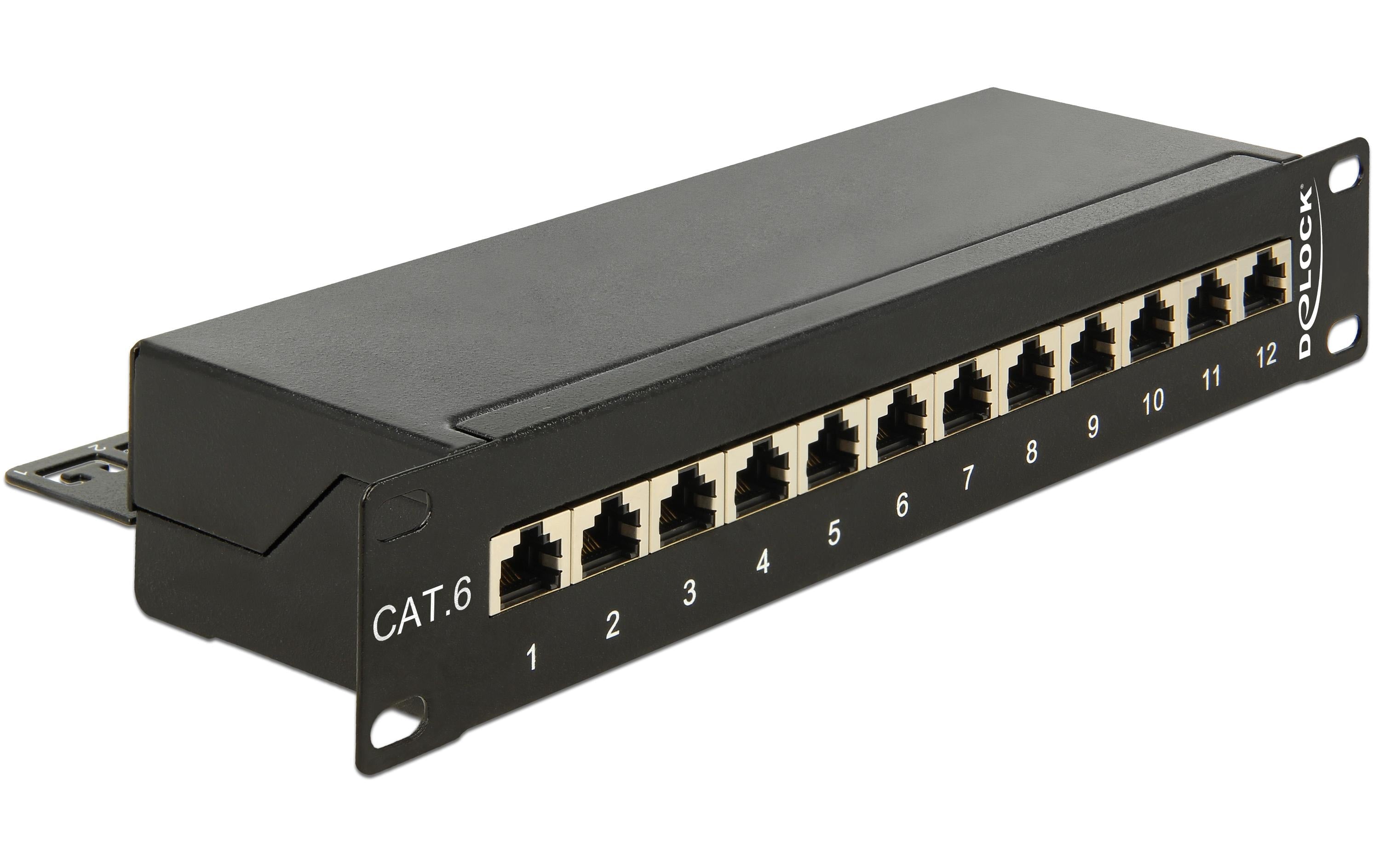12-Port 10" Patchpanel Cat.6 schwarz, 12x RJ-45, LSA