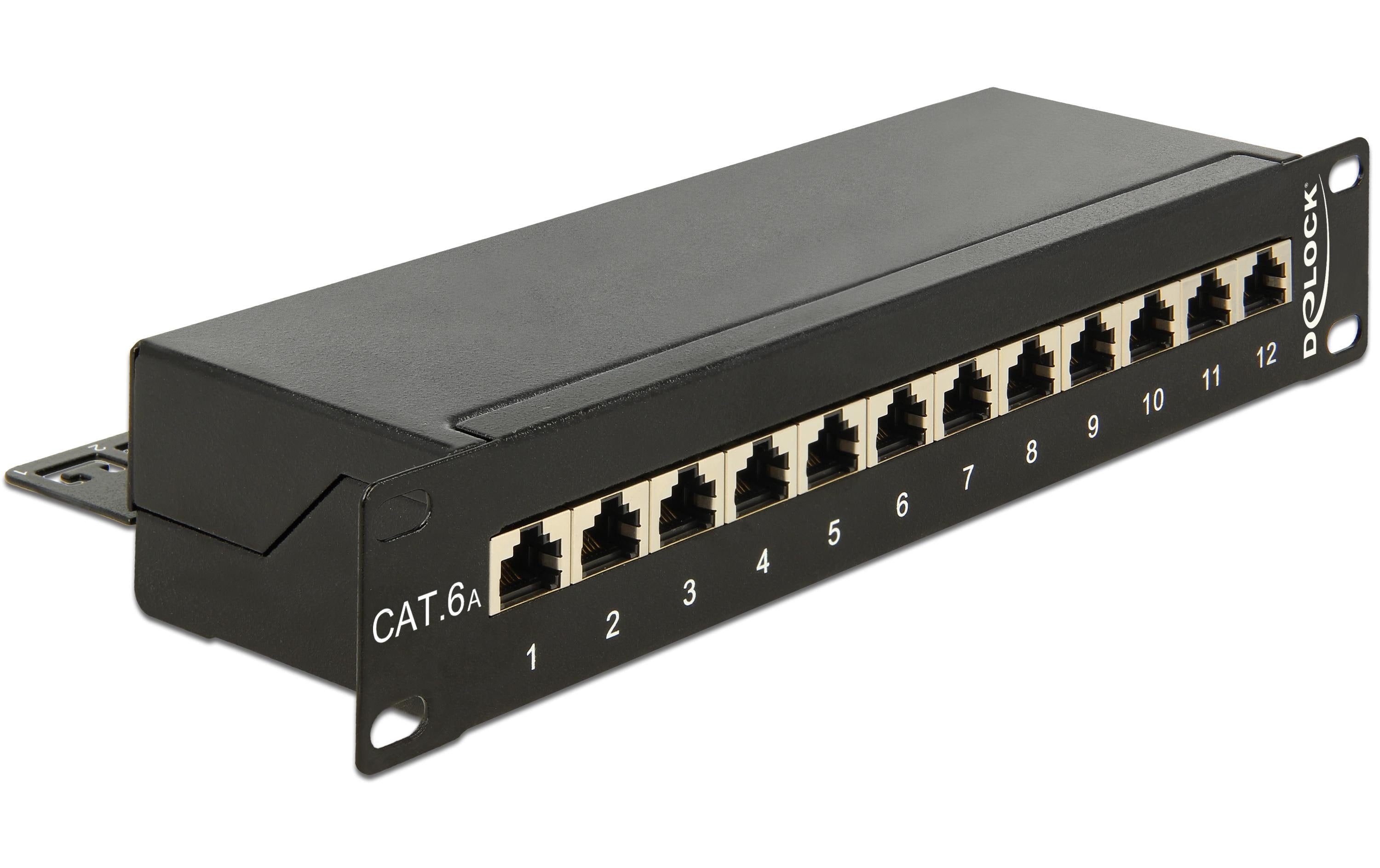 12-Port 10" Patchpanel Cat.6A schwarz, 12x RJ-45, LSA