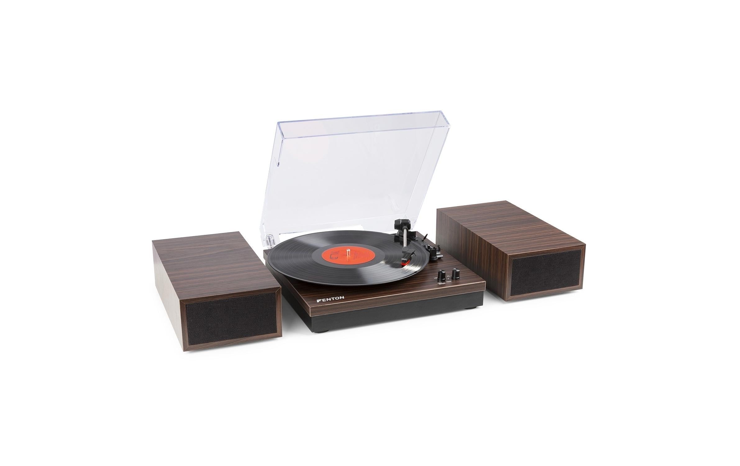 Fenton RP165D Plattenspieler mit Lautsprechern, Holzoptik