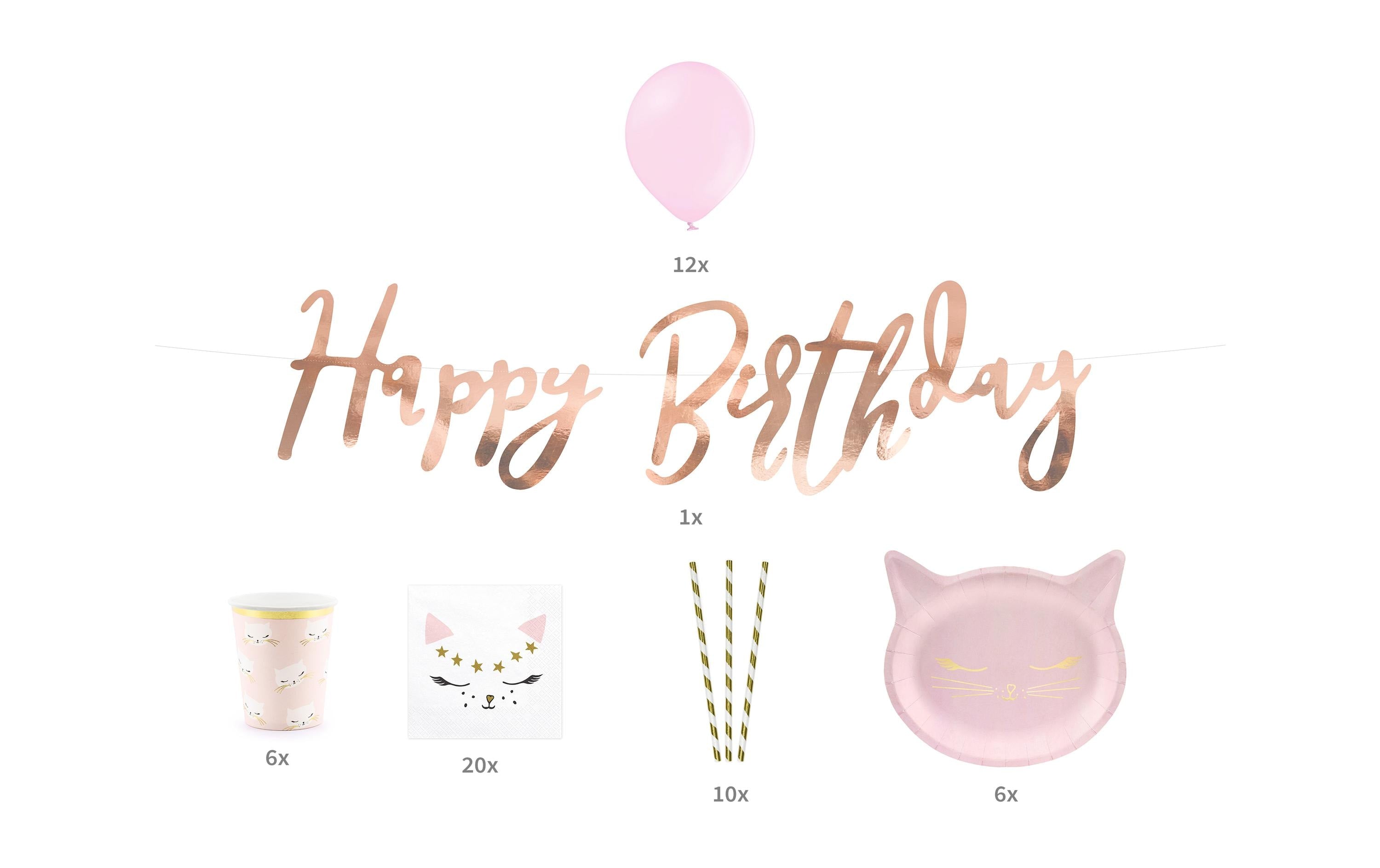 Partydeco Decorations Set Katze 6-teilig, rosa