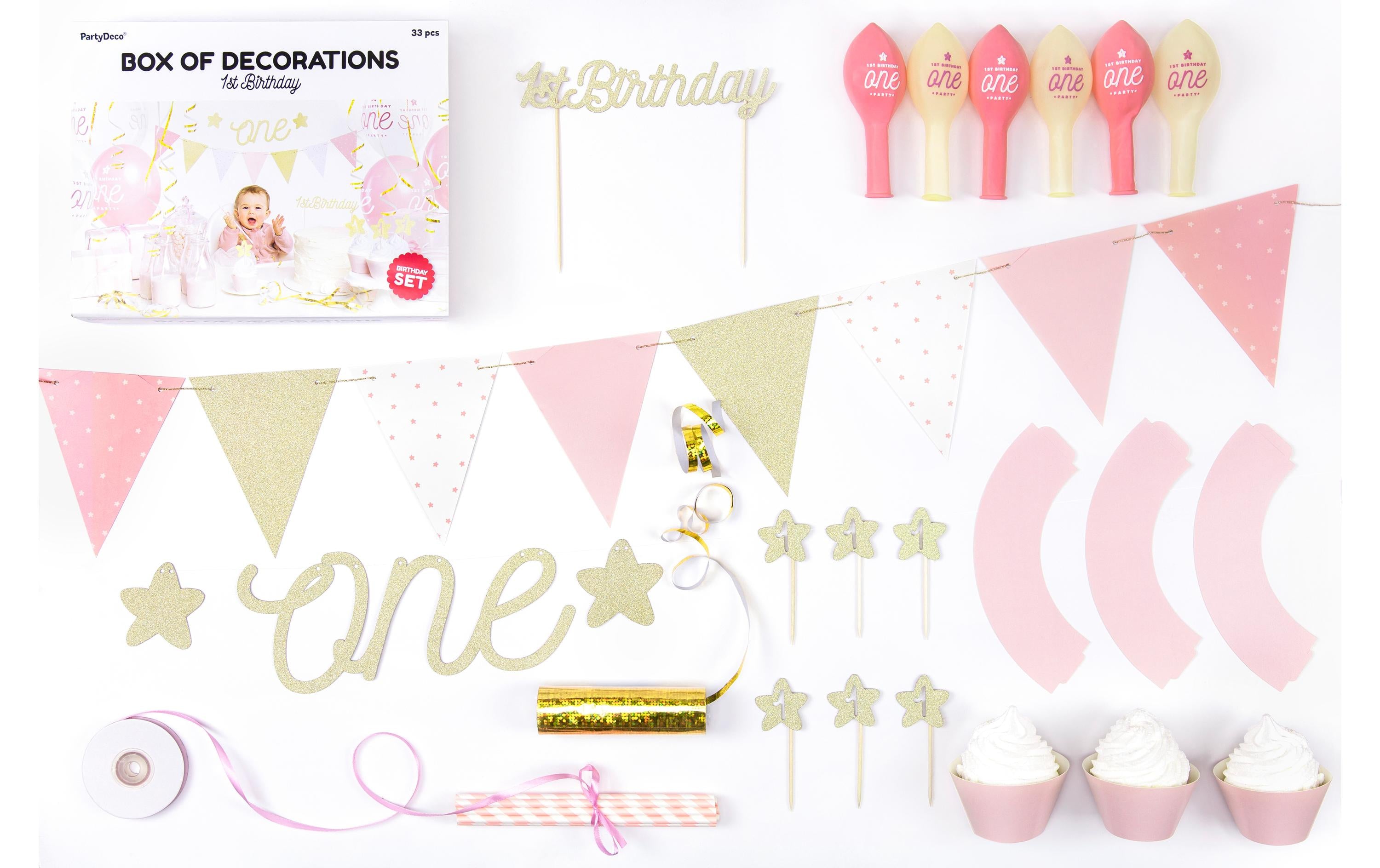 Partydeco Decorat. Set 1st Birthday gold 9-teilig, gold, rosa