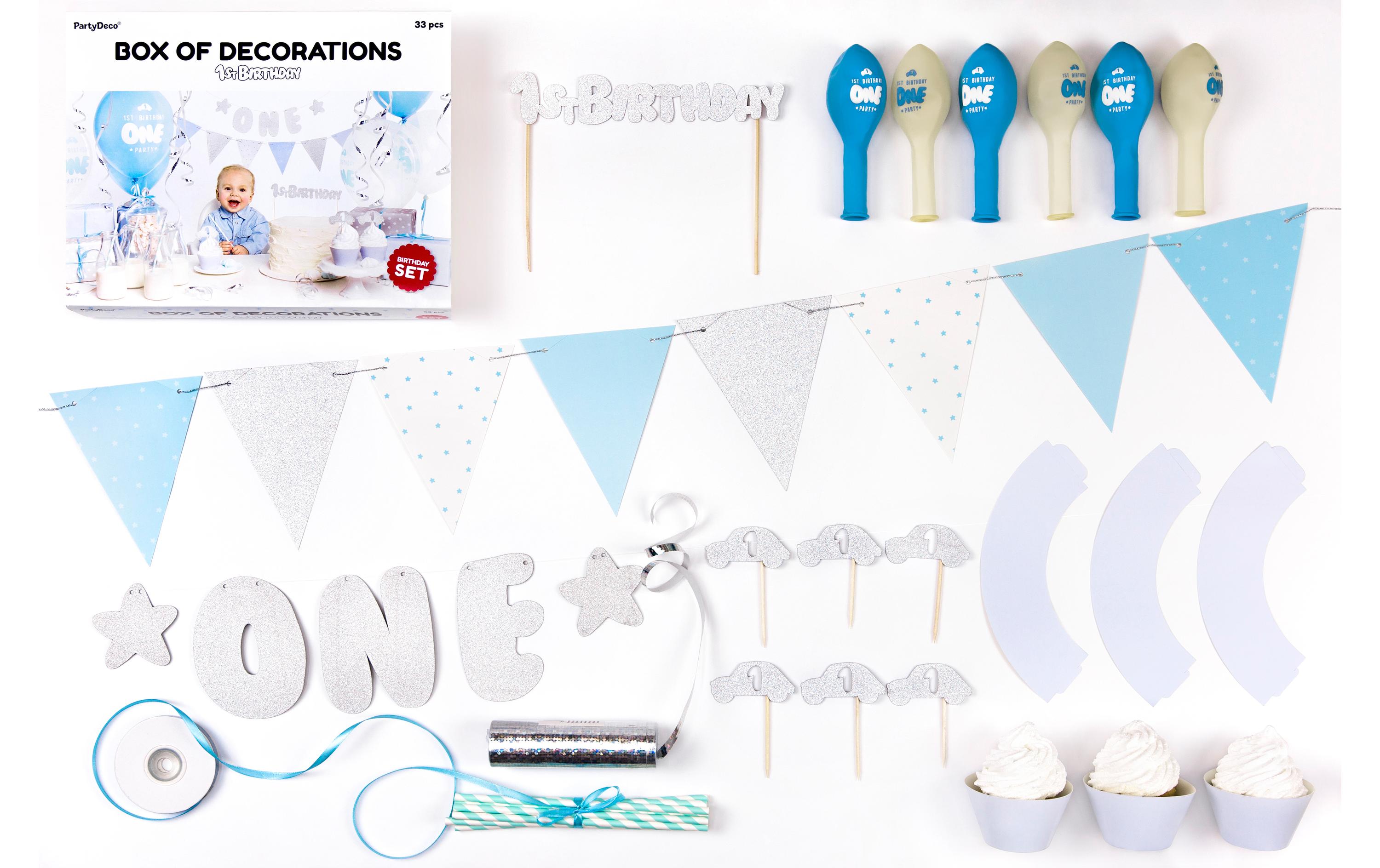 Partydeco Decorat. Set 1st Birthday silber 9-teilig, silber, blau