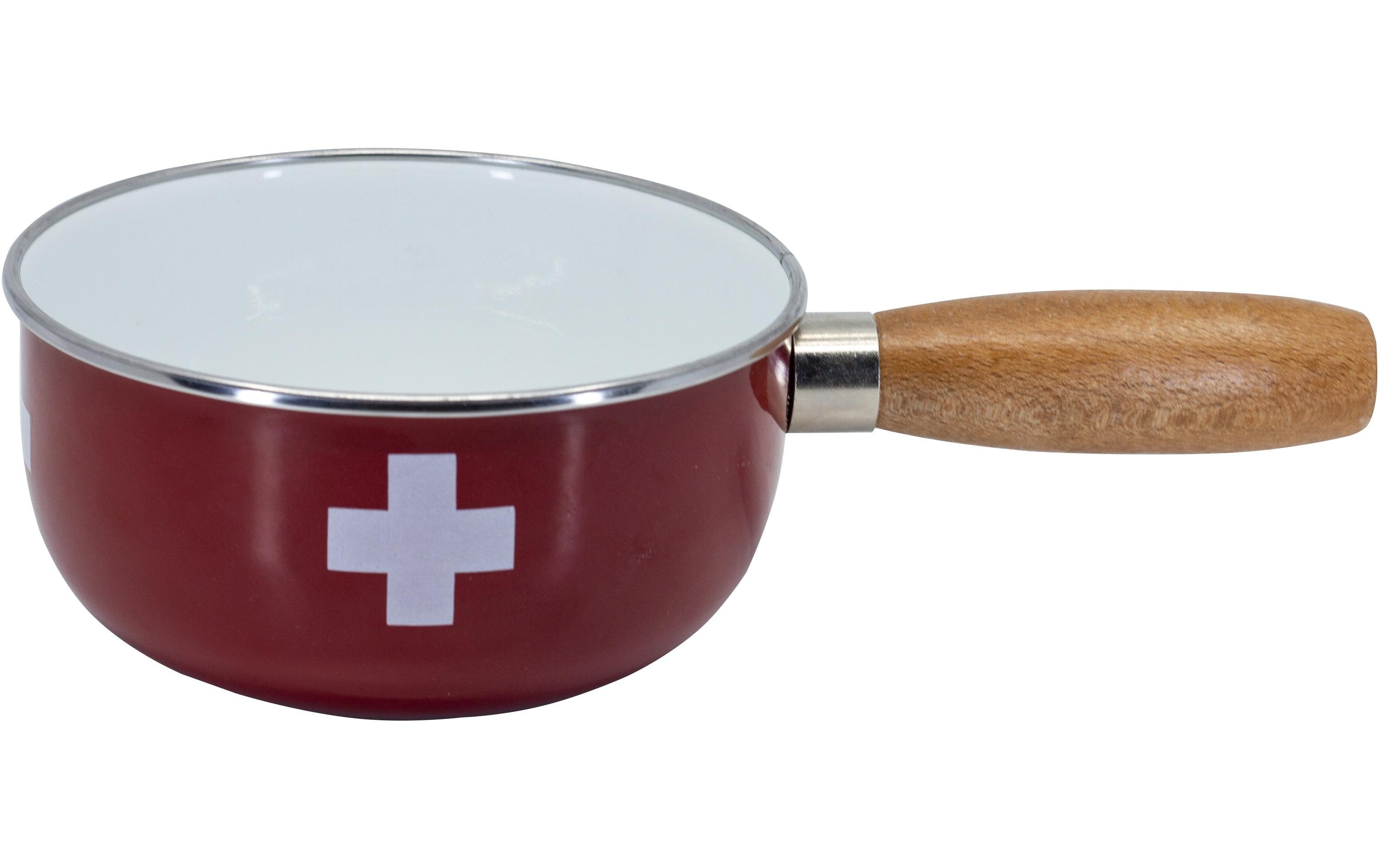 Nouvel Emaillecaquelon mit Holzgriff Ø16 cm 0.65 Liter, induktionstauglich