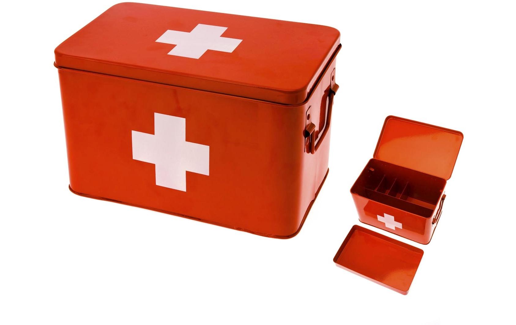 present time Medikamentenbox, Rot Metall, 31.5x19x21 cm