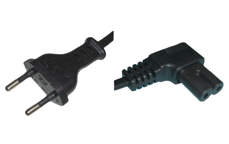 Euro Netzkabel 230V 5m, 2 polig, gewinkelt Steckertyp 26, Kabelende C7