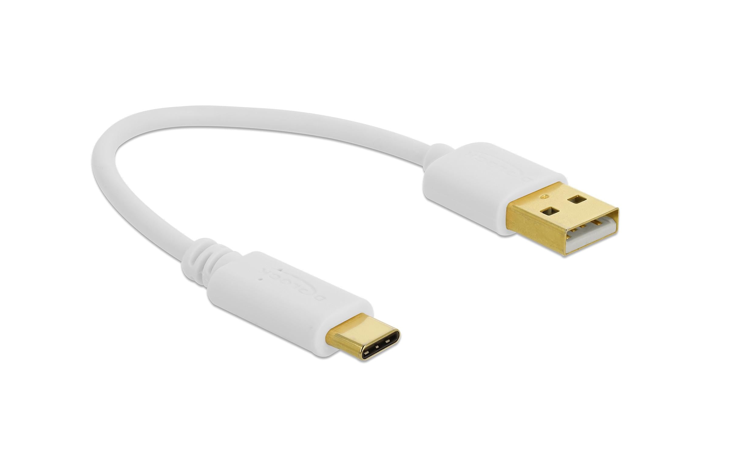Delock USB Ladekabel Typ-A zu Type-C, 15cm Stecker zu Stecker, weiss