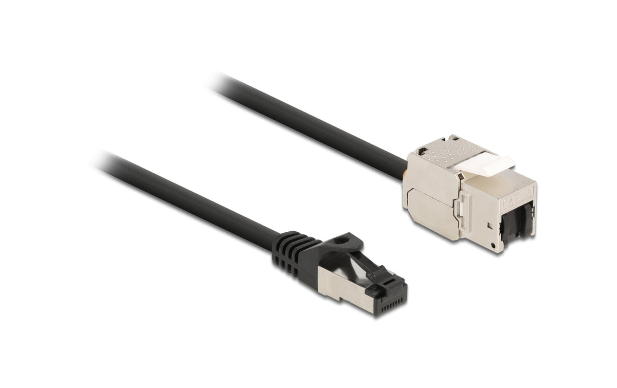 Delock Kabel RJ45 Stecker zu Keystone Modul Stecker zu RJ45 Buchse,Cat.6A,1m,schwarz
