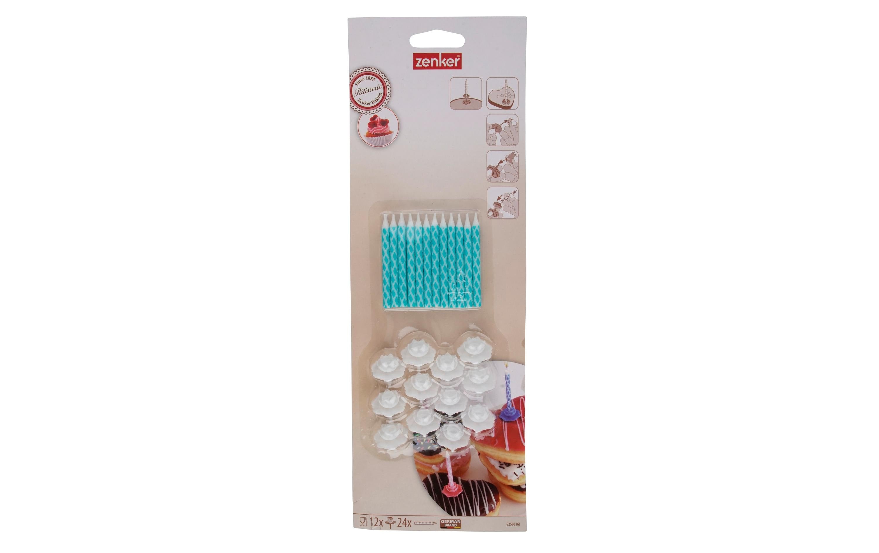 Zenker 24 Kerzen und 12 Halter Blau und rot