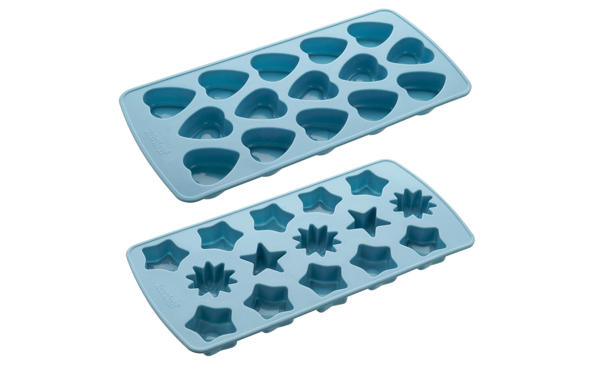 Zenker Pralinenform blau Silikon, 215mm, 15St., Herz- oder Sternform