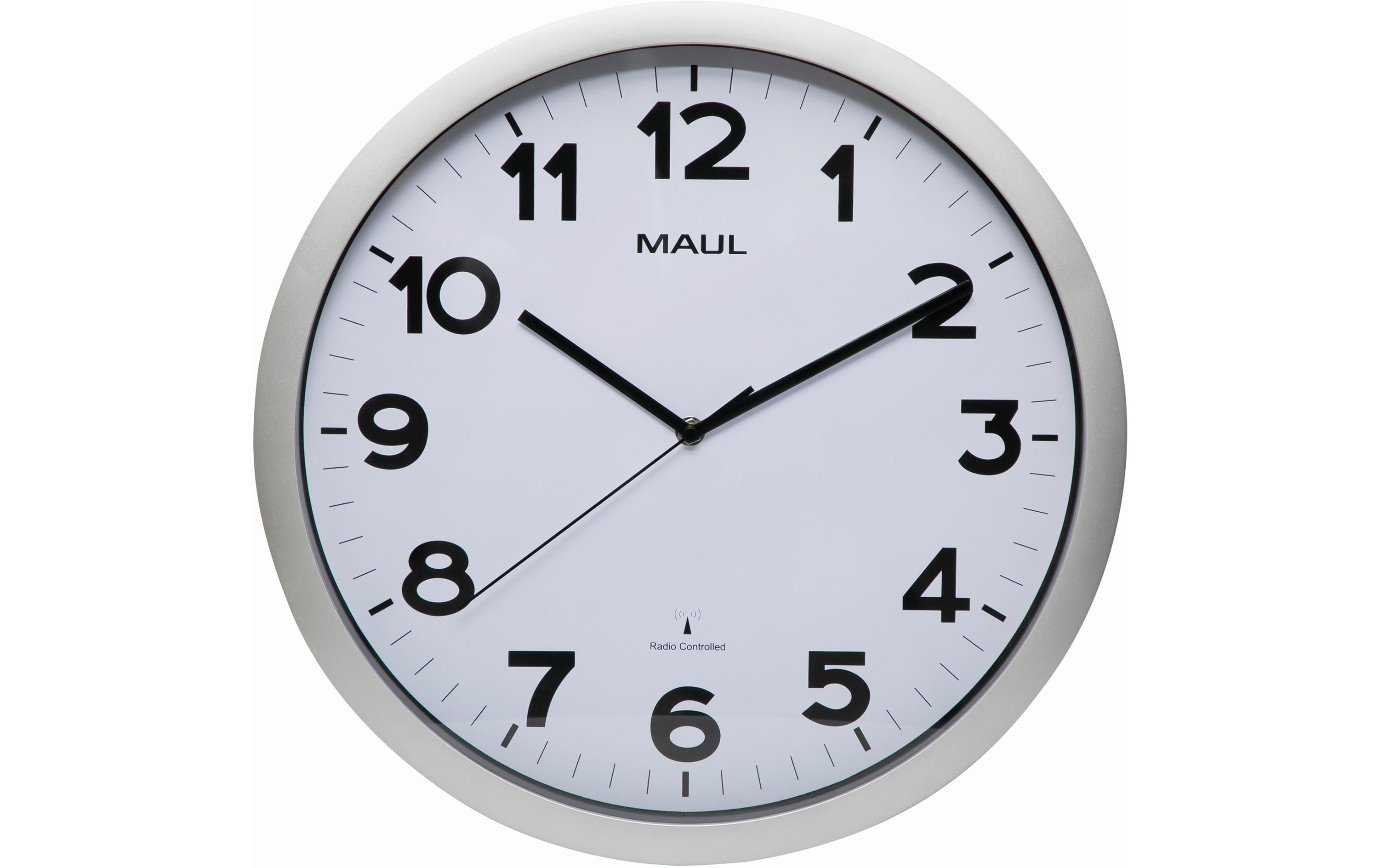 MAUL Wanduhr MAULstep, Weiss, Silberrand D: 40 cm, T: 5 cm, Kunststoff