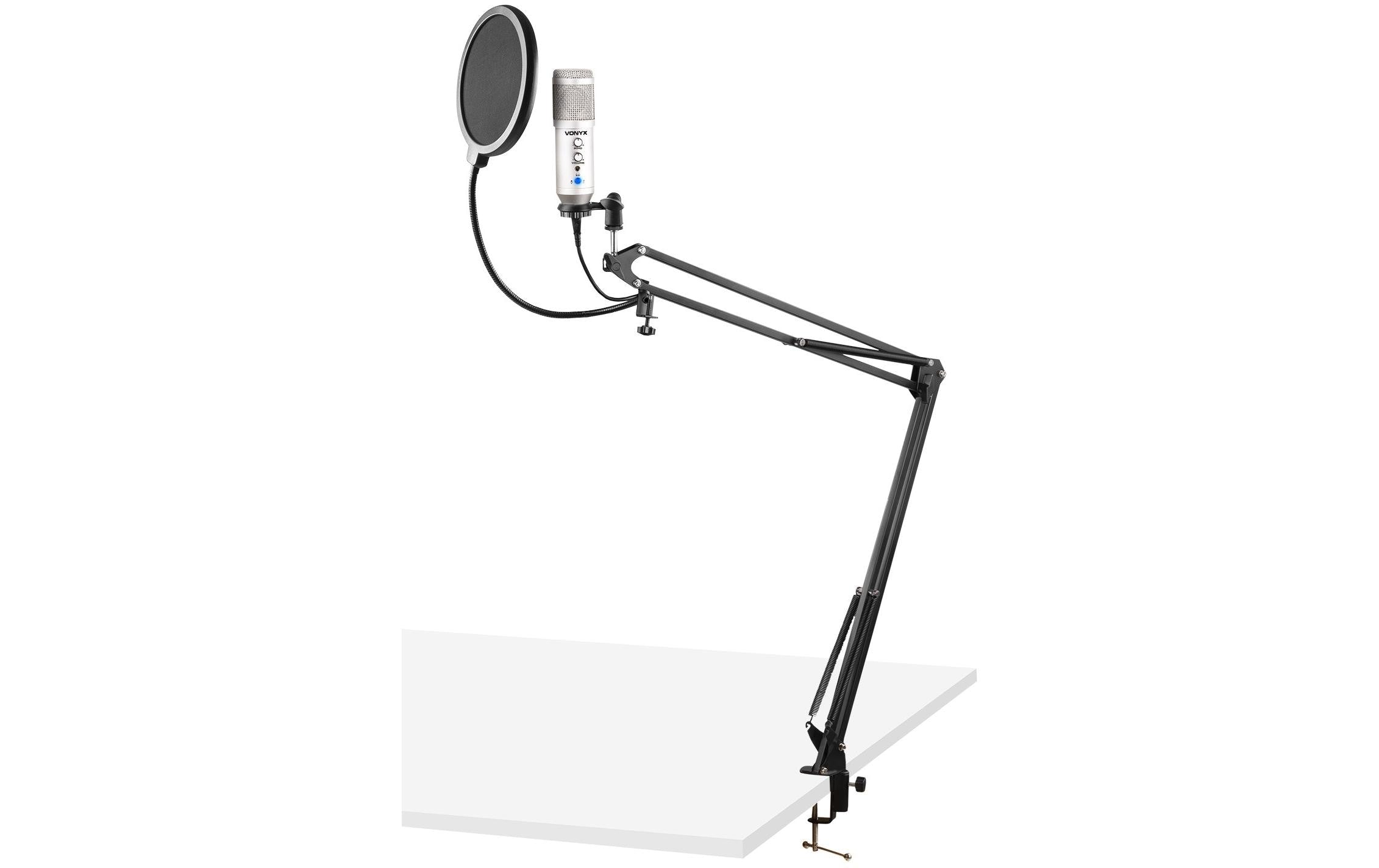 Vonyx CMS320T USB-Mikrofon, Tischarm, Popfilter, silber