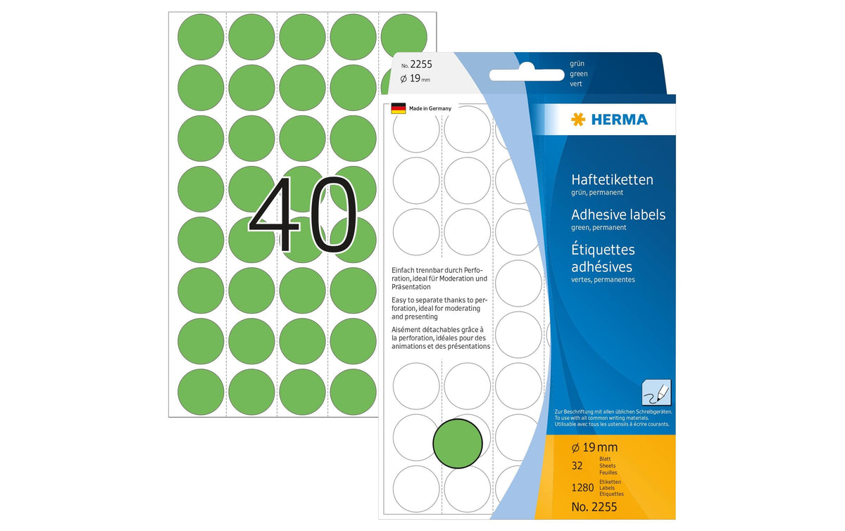 Herma Vielzwecketiketten 2255 grün 1280 Etiketten, A4, 32 Blatt, 19 mm