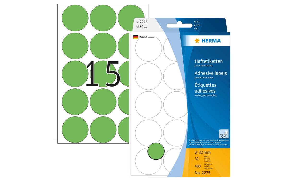Herma Vielzwecketiketten 2275 grün 480 Etiketten, A4, 32 Blatt, 32 mm