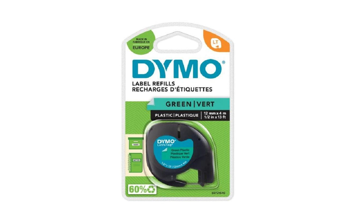 Dymo LetraTag Beschriftungsband, Plastik Grün, 12mm x 4m - für alle LetraTag Geräte