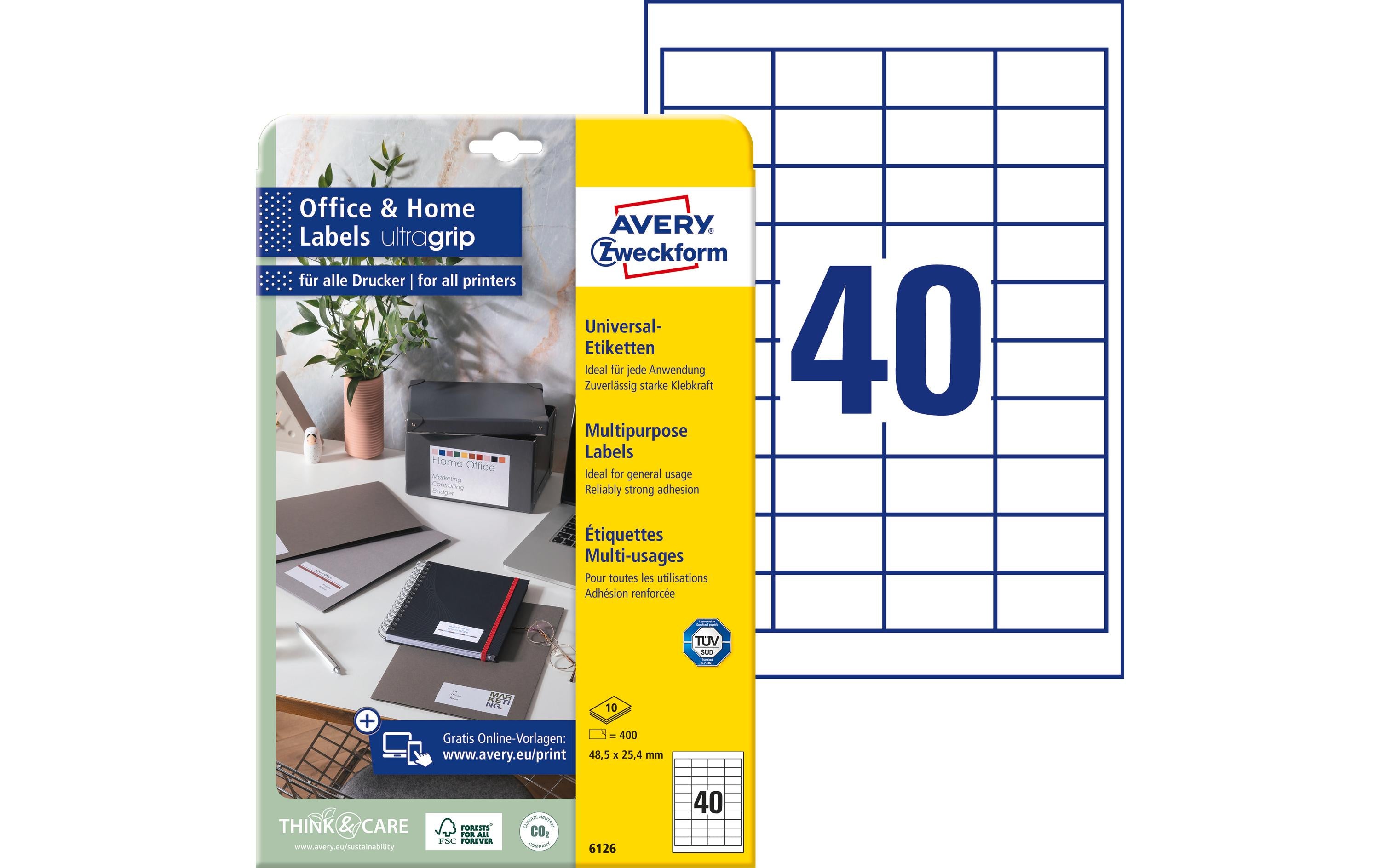 Avery Zweckform Etiketten 48.5x25.4mm weiss InkjetLaserCopy 10 Bl.