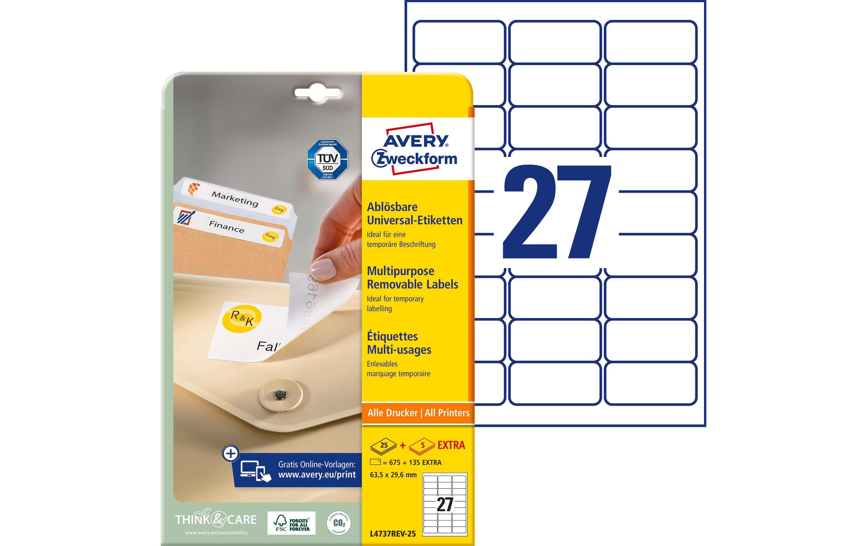 Avery Zweckform Universal-Etiketten Packung zu 30 Blatt / 810 Etiketten