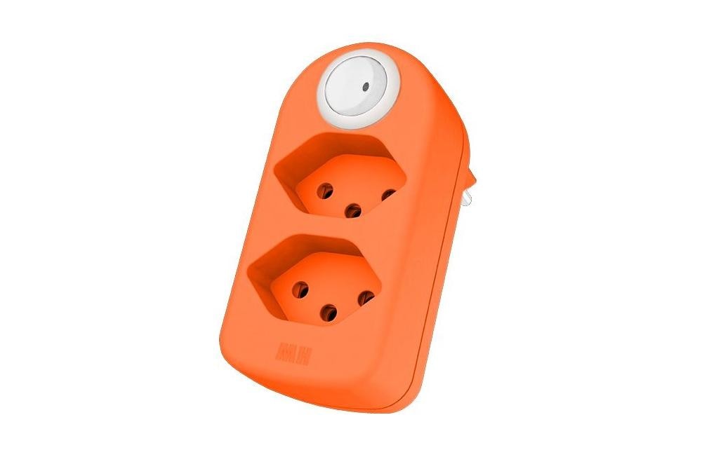 Mehrfachstecker maxADAPT 2xT13, drehbar Berührungsschutz, mit Schalter, fl-orange