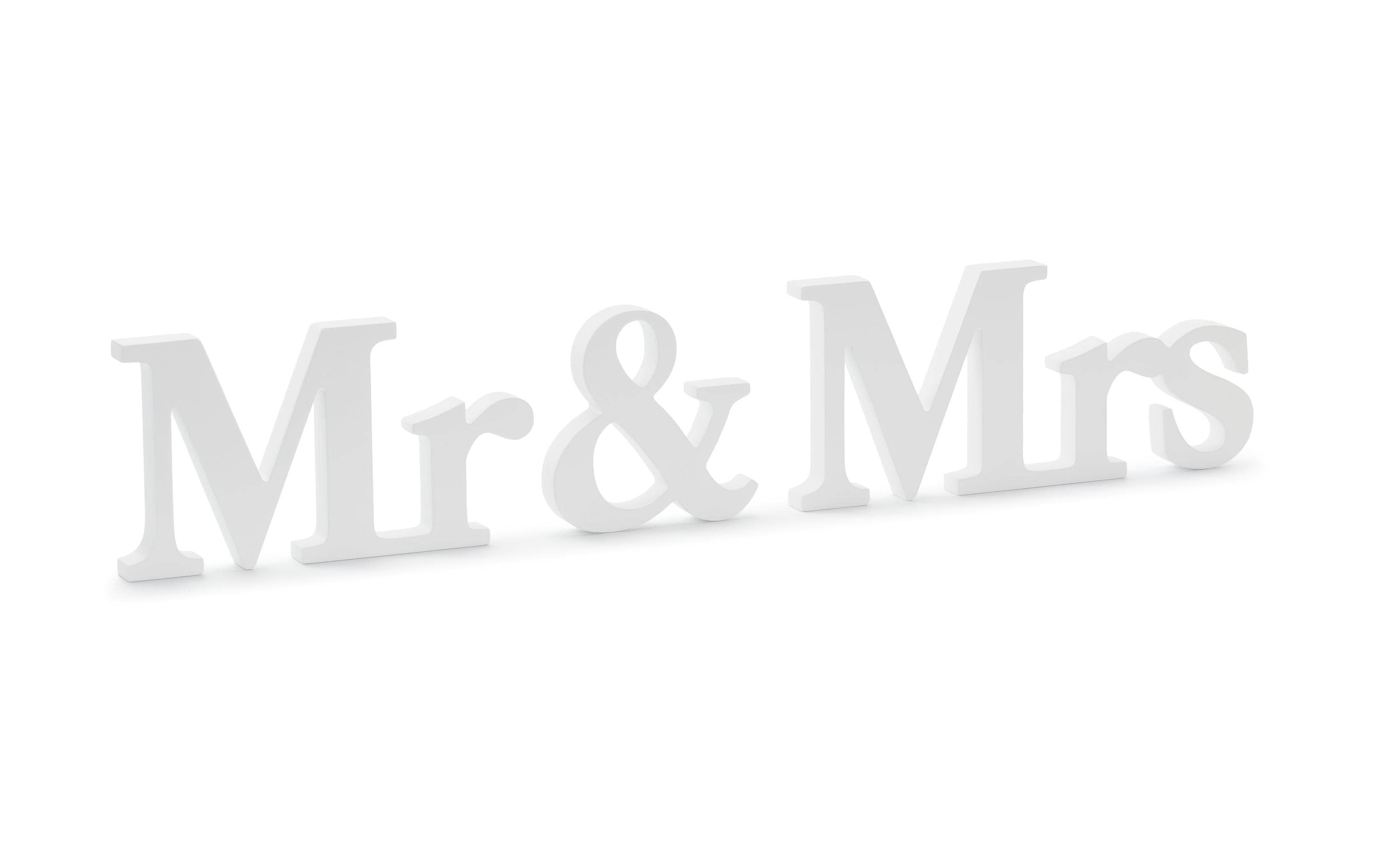 Partydeco Holzschrift Mr & Mrs weiss, 50 x 9.5 cm