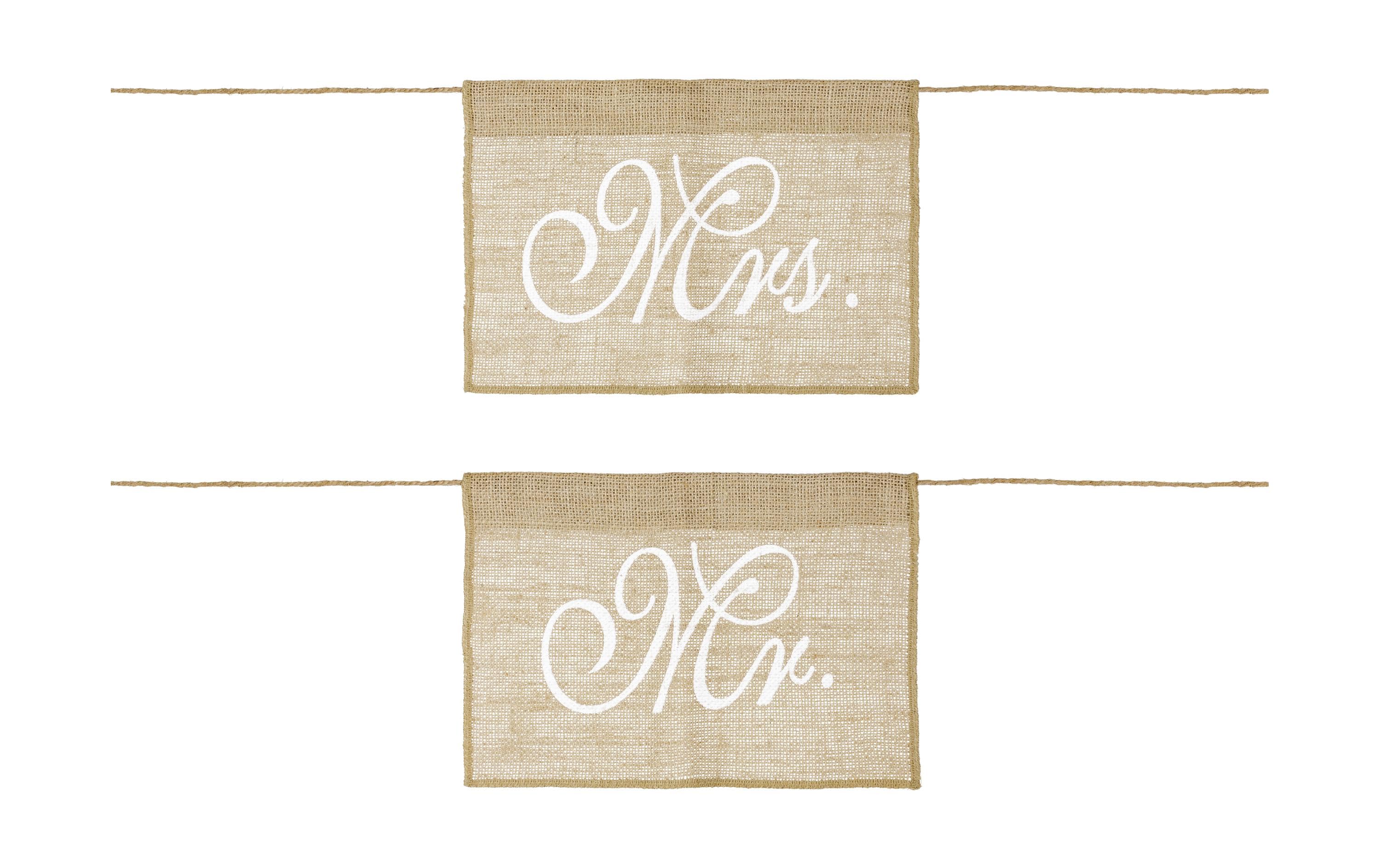 Partydeco Stuhlschild Mr Mrs Jute braun, 30 x 21.5 cm, 2 Stück