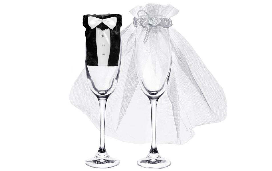 Partydeco Dekoration für Gläser Kleider weiss/schwarz, 1 Stück