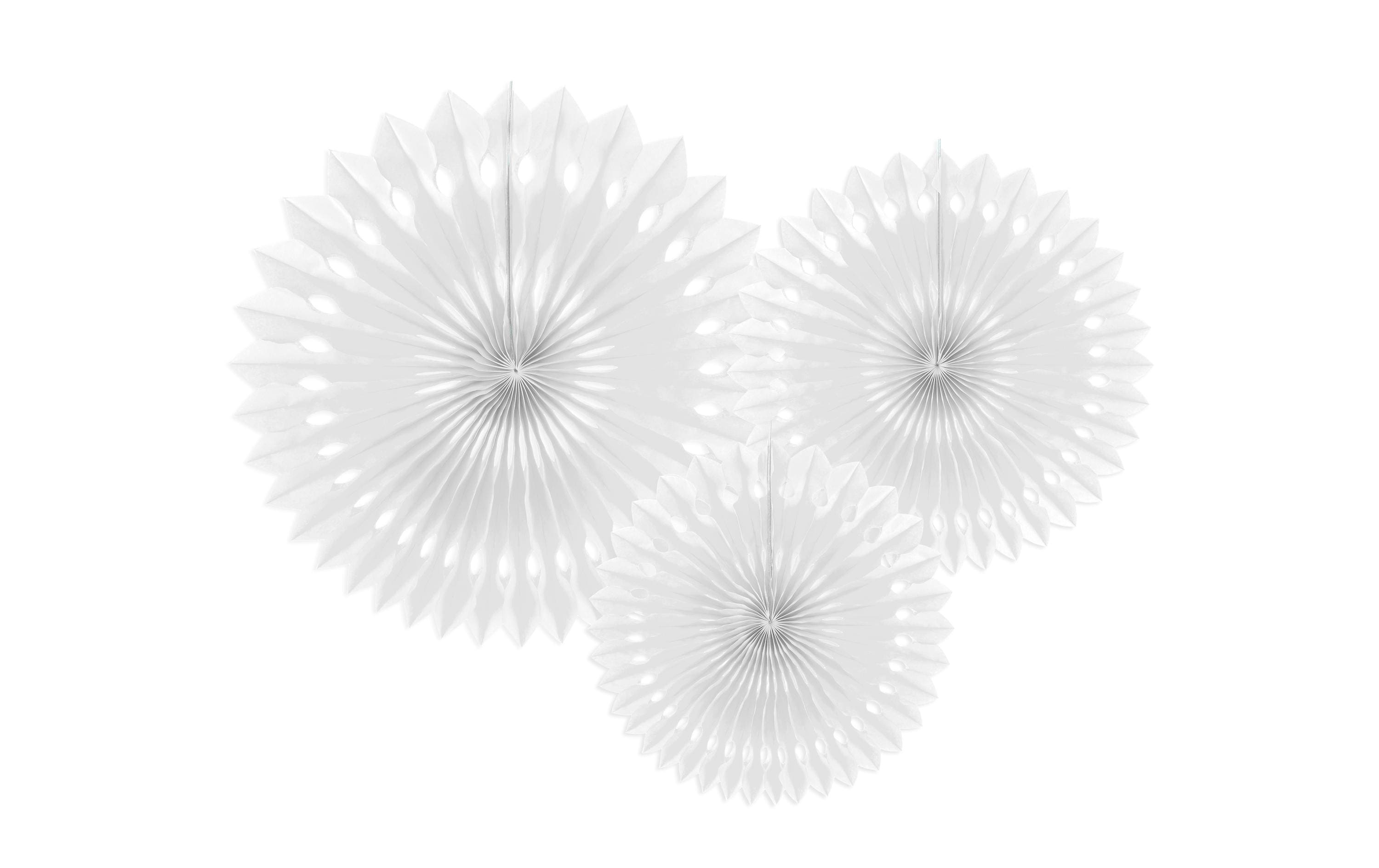 Partydeco Rosetten Fächer weiss, 20, 25, 30 cm, 3 Stück
