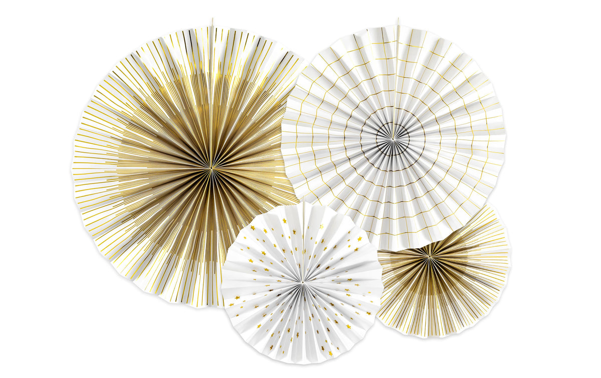 Partydeco Rosetten weiss/gold, 23, 32, 40 cm, 4 Stück