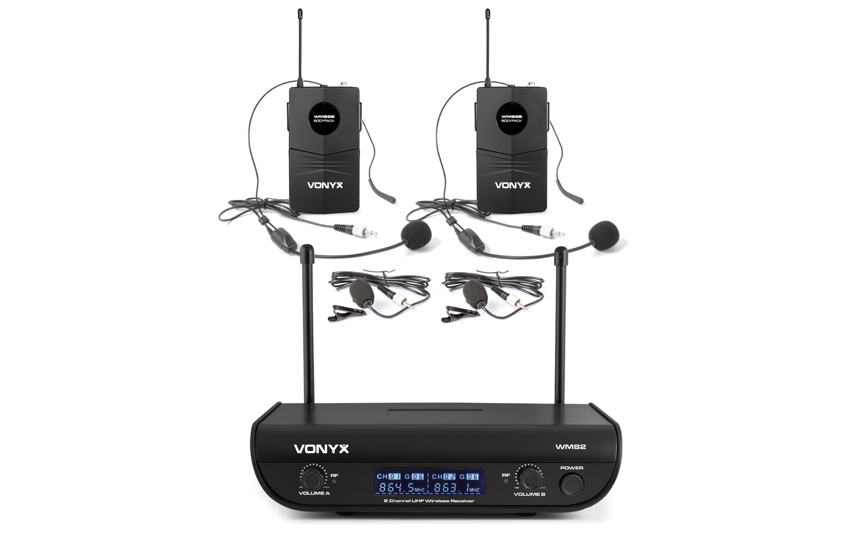 Vonyx WM82B 2-CH Funksystem UHF, Taschensender