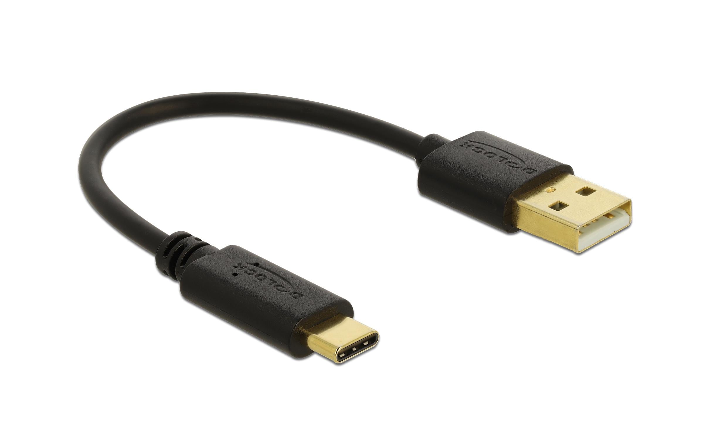 Delock USB-A zu C Stecker, Ladekabel, 15cm schwarz, Unterstützt nur die Ladefunktion