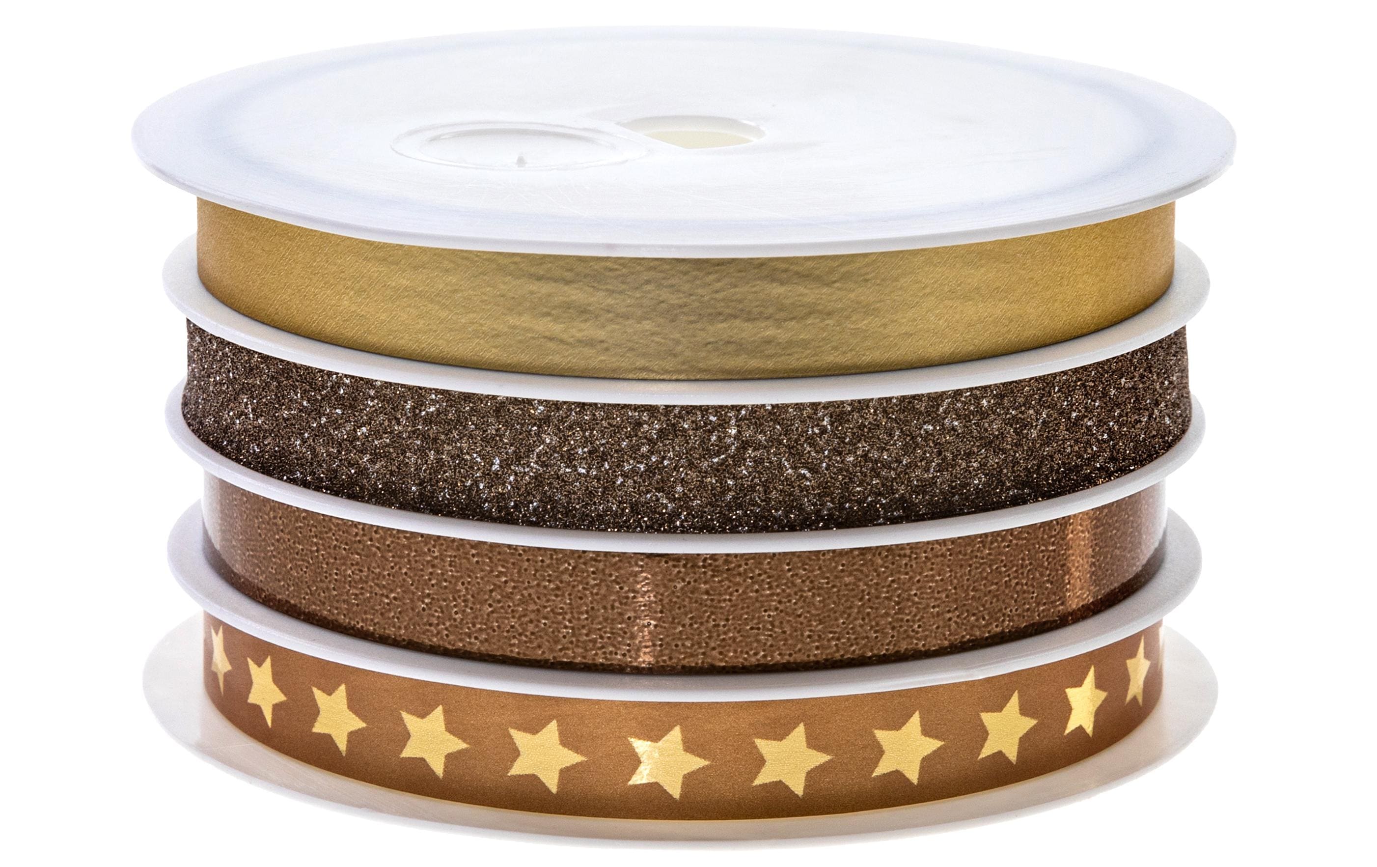 Pattberg Geschenkband-Set Glitter Star Grösse: 10 mm x 20 m, Farbe: gold