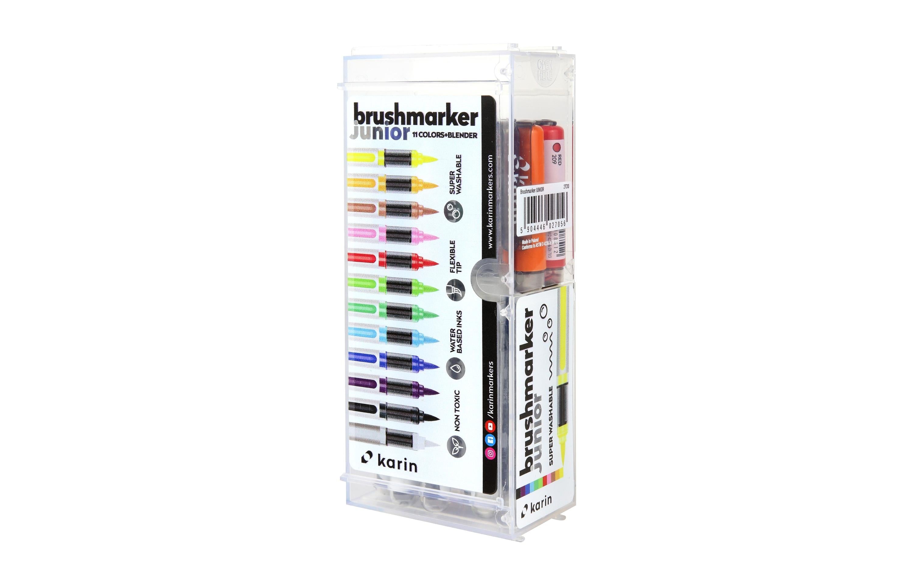 Karin Fasermaler Brushpen Junior 27C10 Basic Clolours + 1 Blender