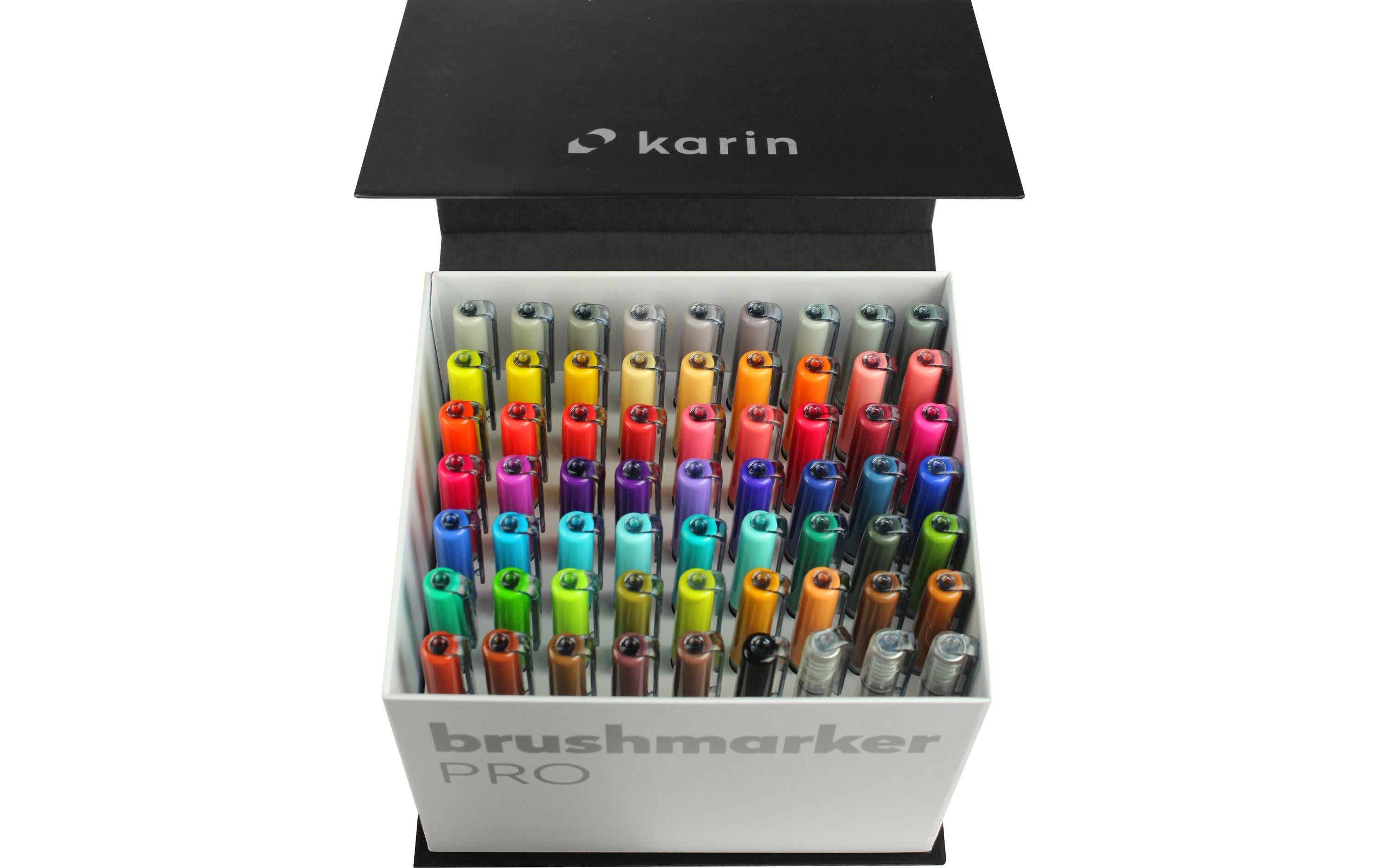 Karin Fasermaler Brushpen PRO 27C7 Mega Box, 60 Farben + 3 Blender