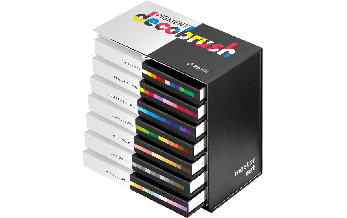 Karin Fasermaler Bruspen Pigment Deco Brush Master Set, 84 Farben
