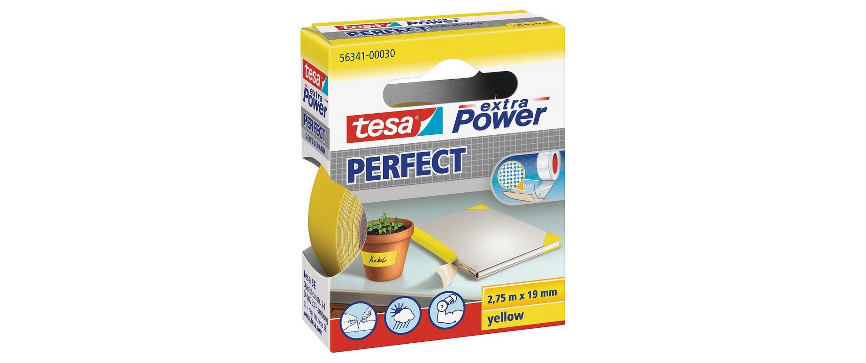 tesa extra Power Gewebeband Perfect gelb, 2.75m x 19mm