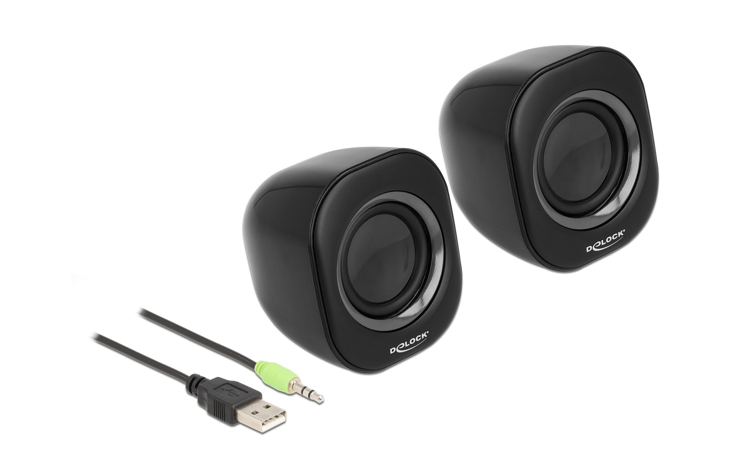 Delock Mini Stereo PC Lautsprecher 3.5mm Klinke, 93cm Kabel, USB-Strom