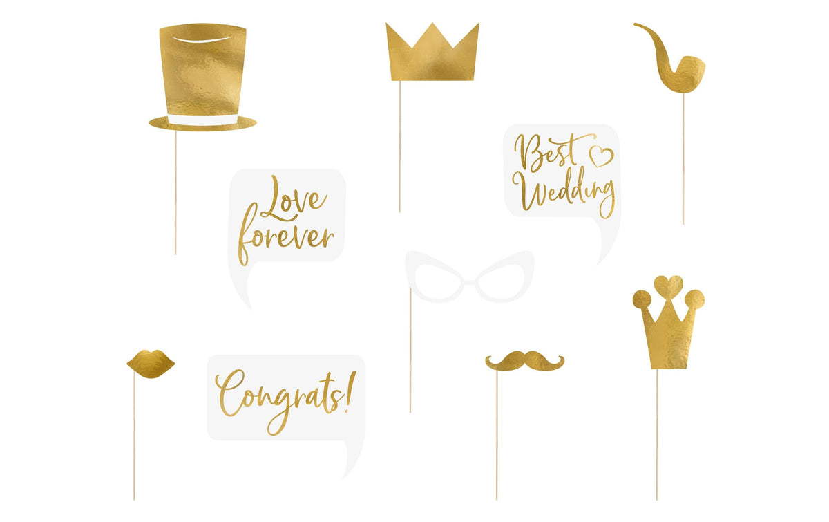 Partydeco Photo Booth Wedding Set 10-teilig, gold, bis zu 22 x 17.5 cm