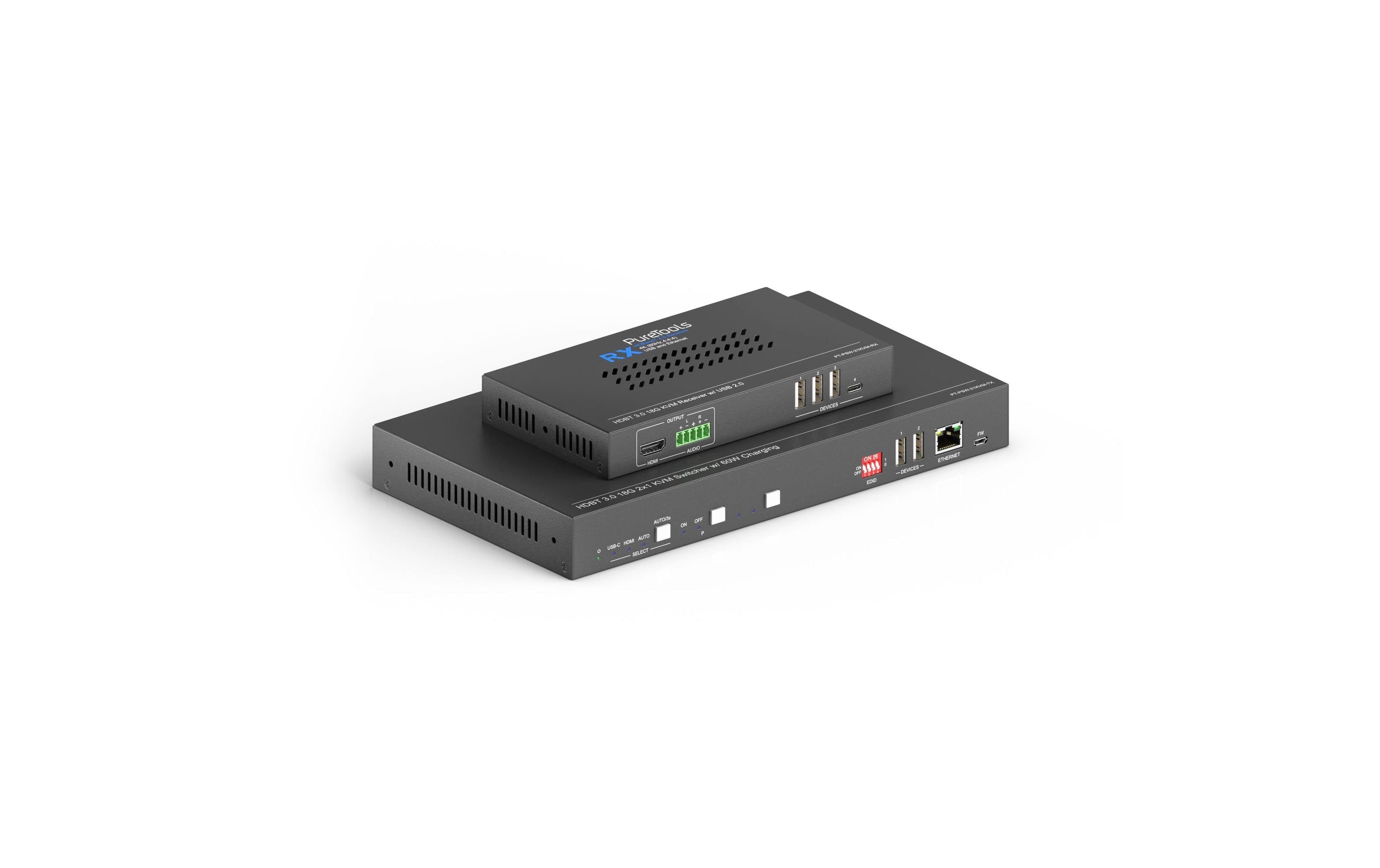 PureTools PT-PSW-21KVM Pres. Sw. 2x1, HDMI/USB-C>HDBT>HDMI, Set,4K