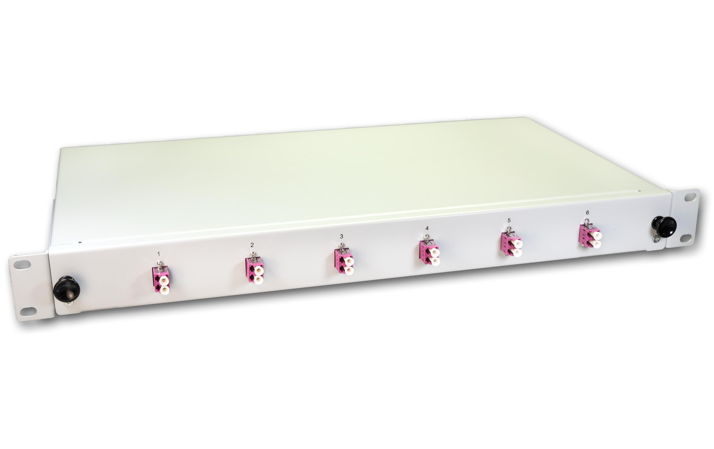 Lightwin 19" 1HE Spleissbox, Multimode, OM4 6x DLC MM Kupplung violett, 12xLC/UPC Pigta