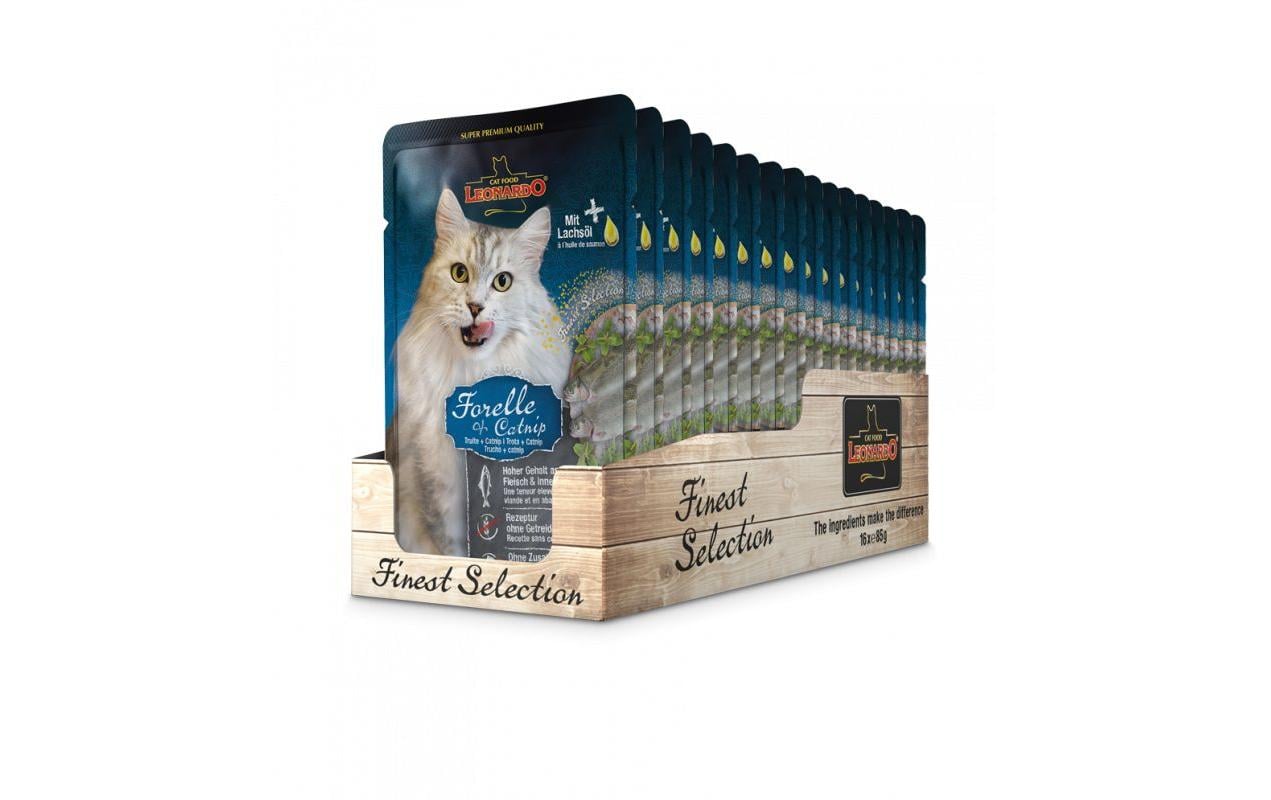 Leonardo Nassfutter Forelle & Catnip Kit 16x85g