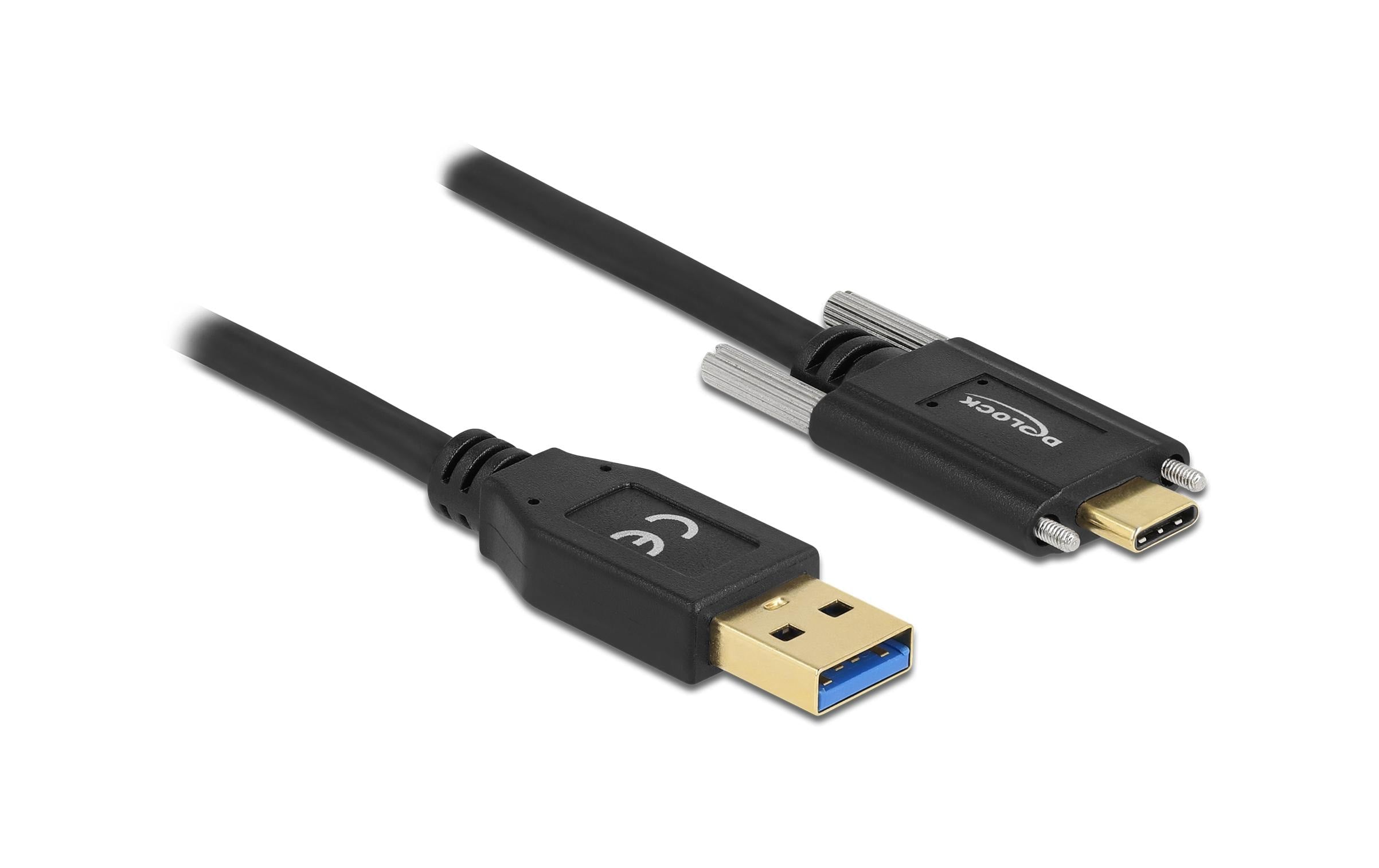 Delock USB3.2 Gen1 Kabel Typ-A zu C, 1.5m Stecker/Stecker, schwarz, Schraube seitlich