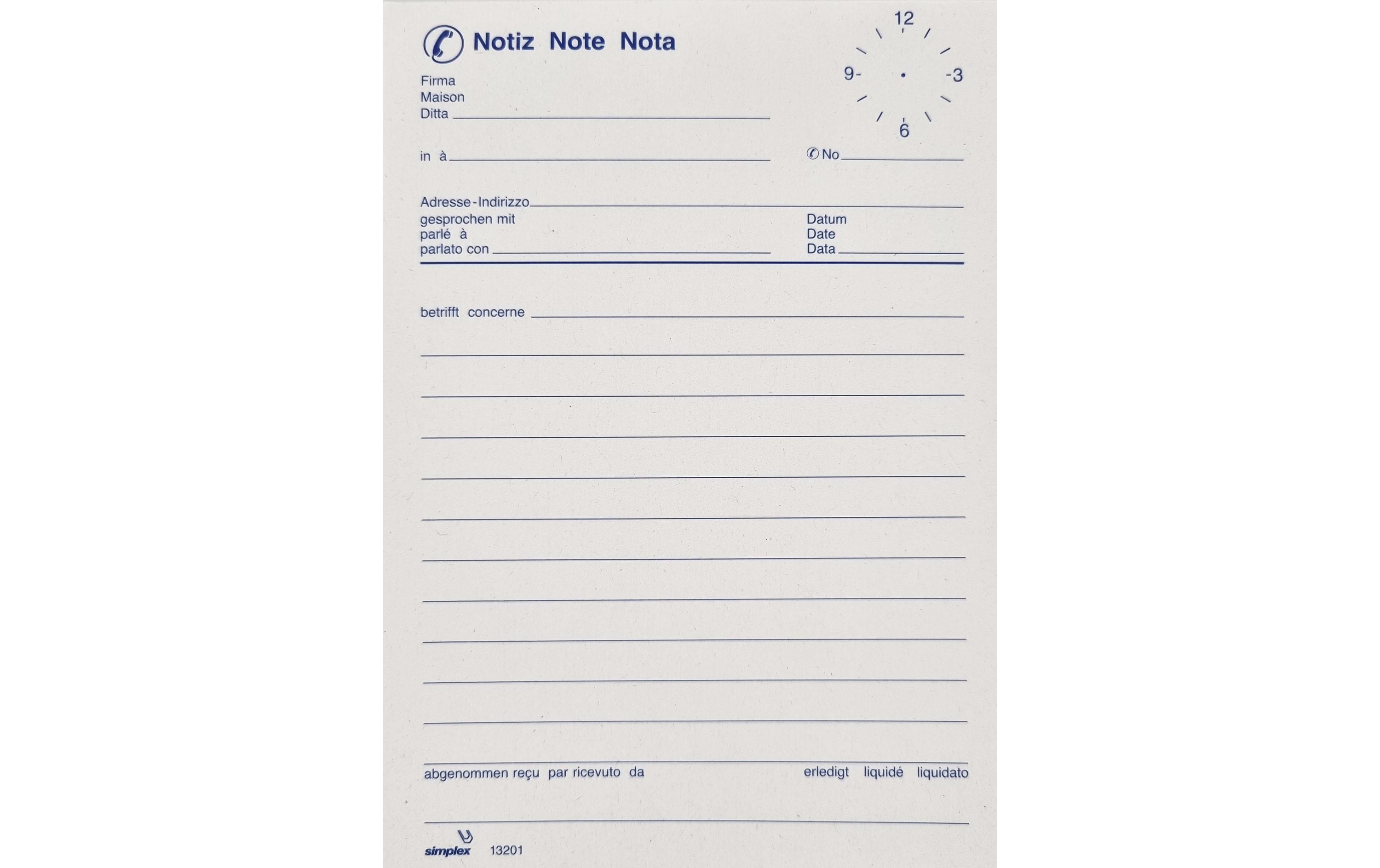 Simplex: Telefonblock dreisprachig A6 Dreisprachig, 70 Blatt, A6