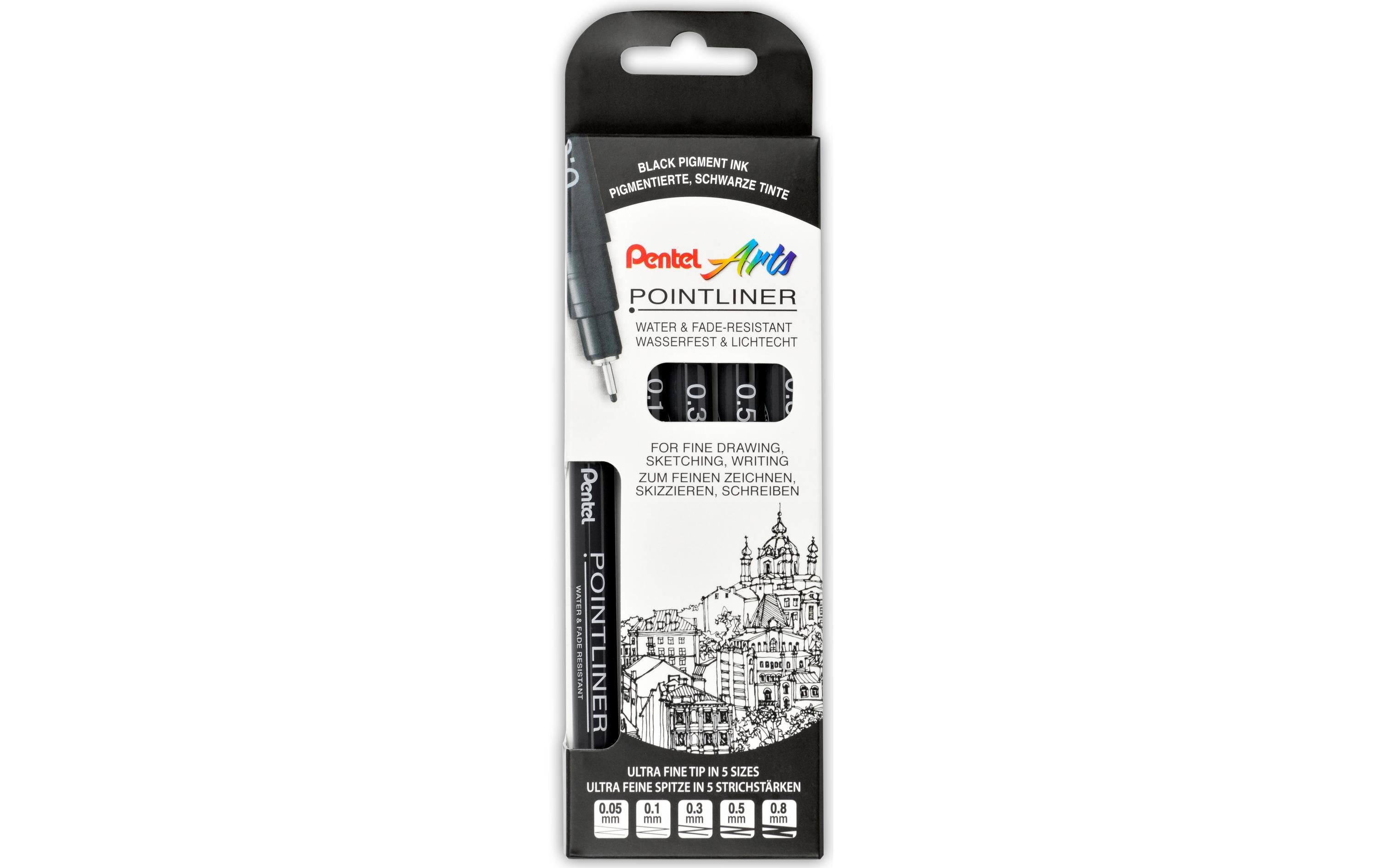 Pentel Fineliner Pigment POINTLINER 5er Set schwarz