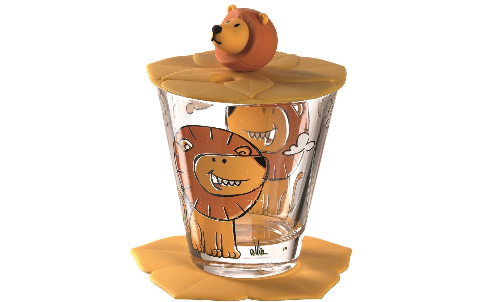 Leonardo Glas Bambini Set Löwe 3-teilig, D: 6cm, Glas/Silikon