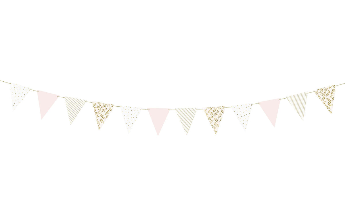 Partydeco Girlande rosa/weiss/gold, 2.1 m, 12 Fahnen