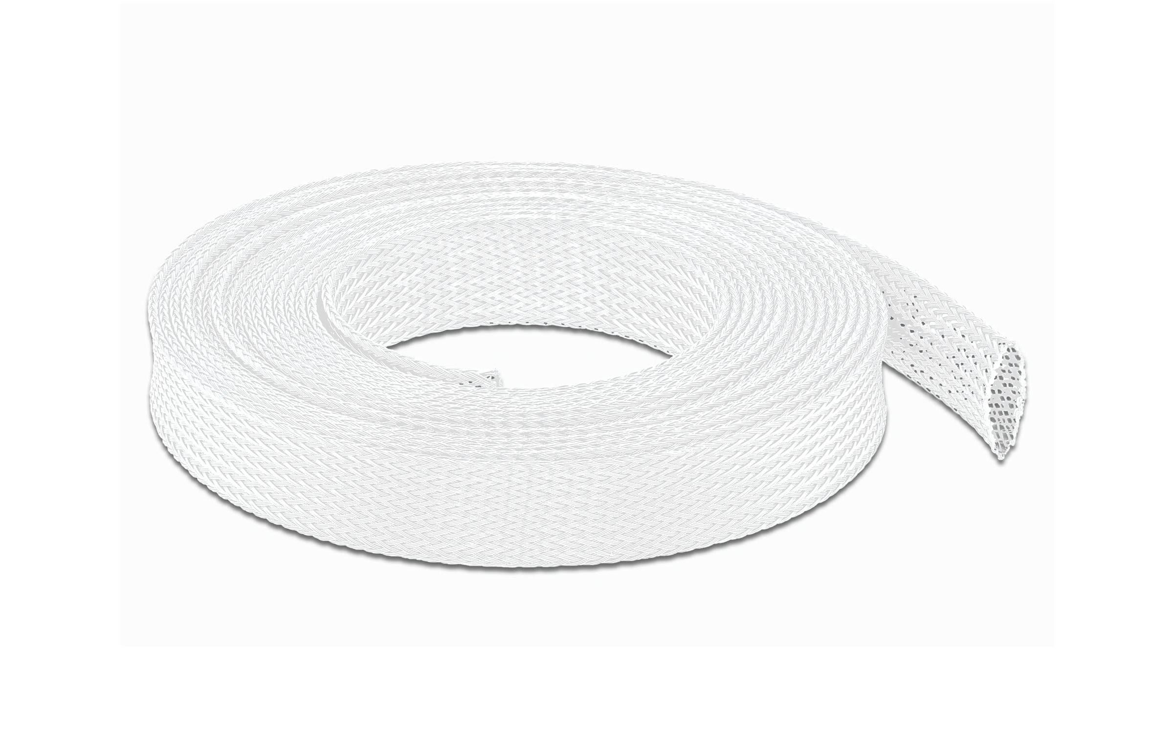 Delock Geflechtschlauch, 10mx19mm Dehnbar, hitzebeständig, Weiss