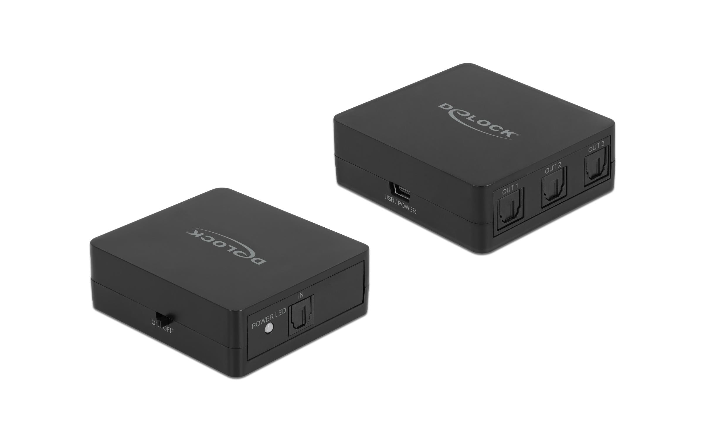 Delock S/PDIF Toslink Splitter 1 In 3 Out mit USB Stromversorgung