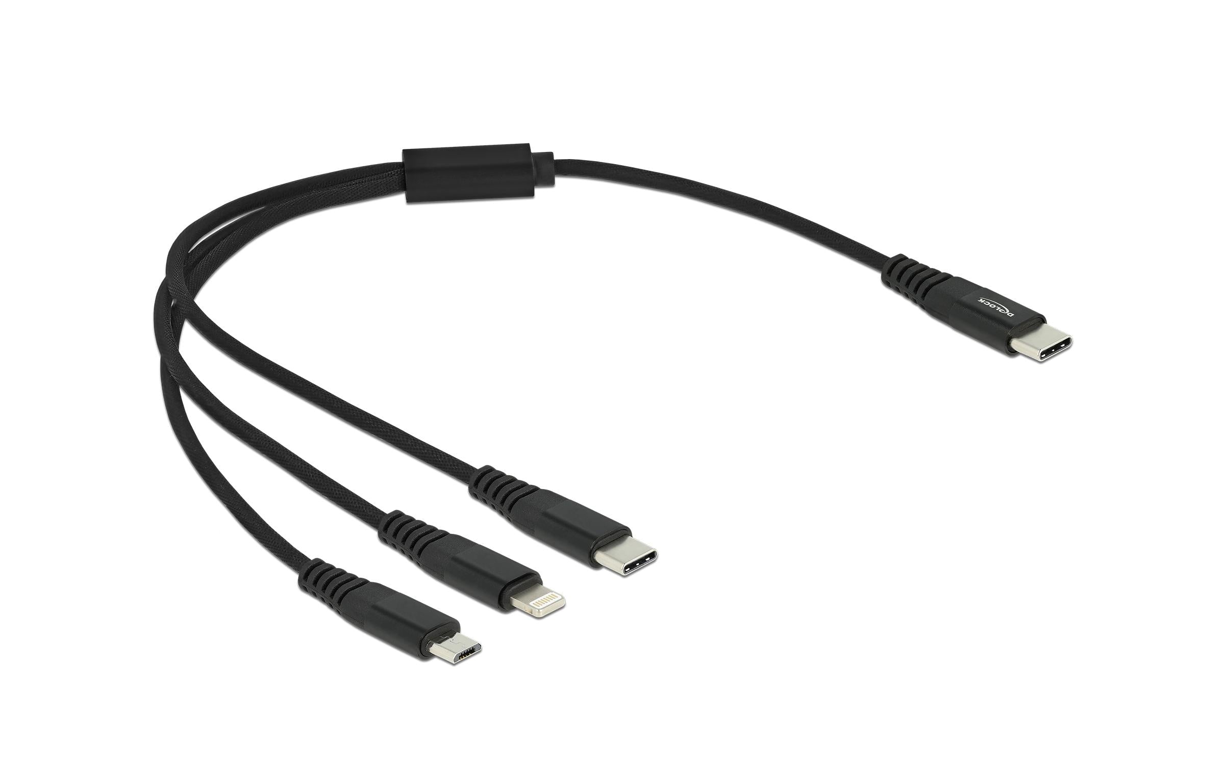 Delock USB Ladekabel 3 in 1 USB Type-C zu Lightning/ Micro USB/ USB Type-C, 30cm