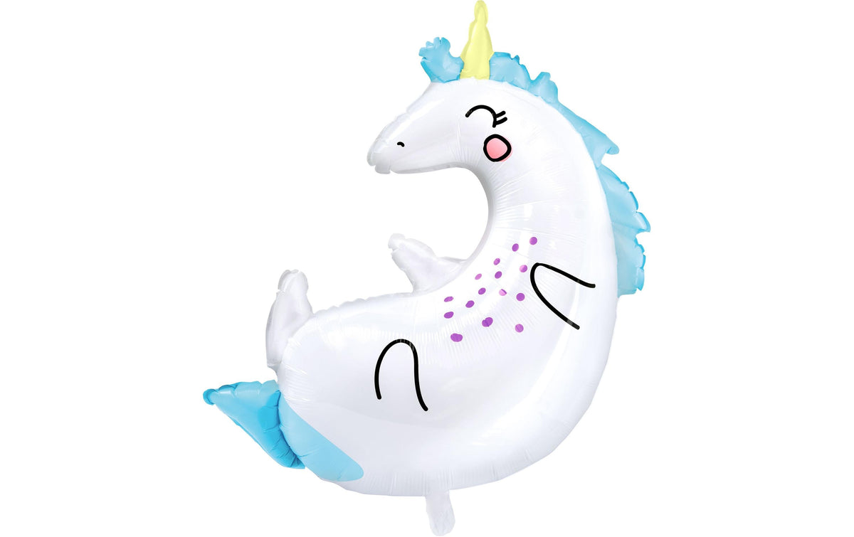 Partydeco Folienballon Unicorn weiss/blau, 70 x 75 cm