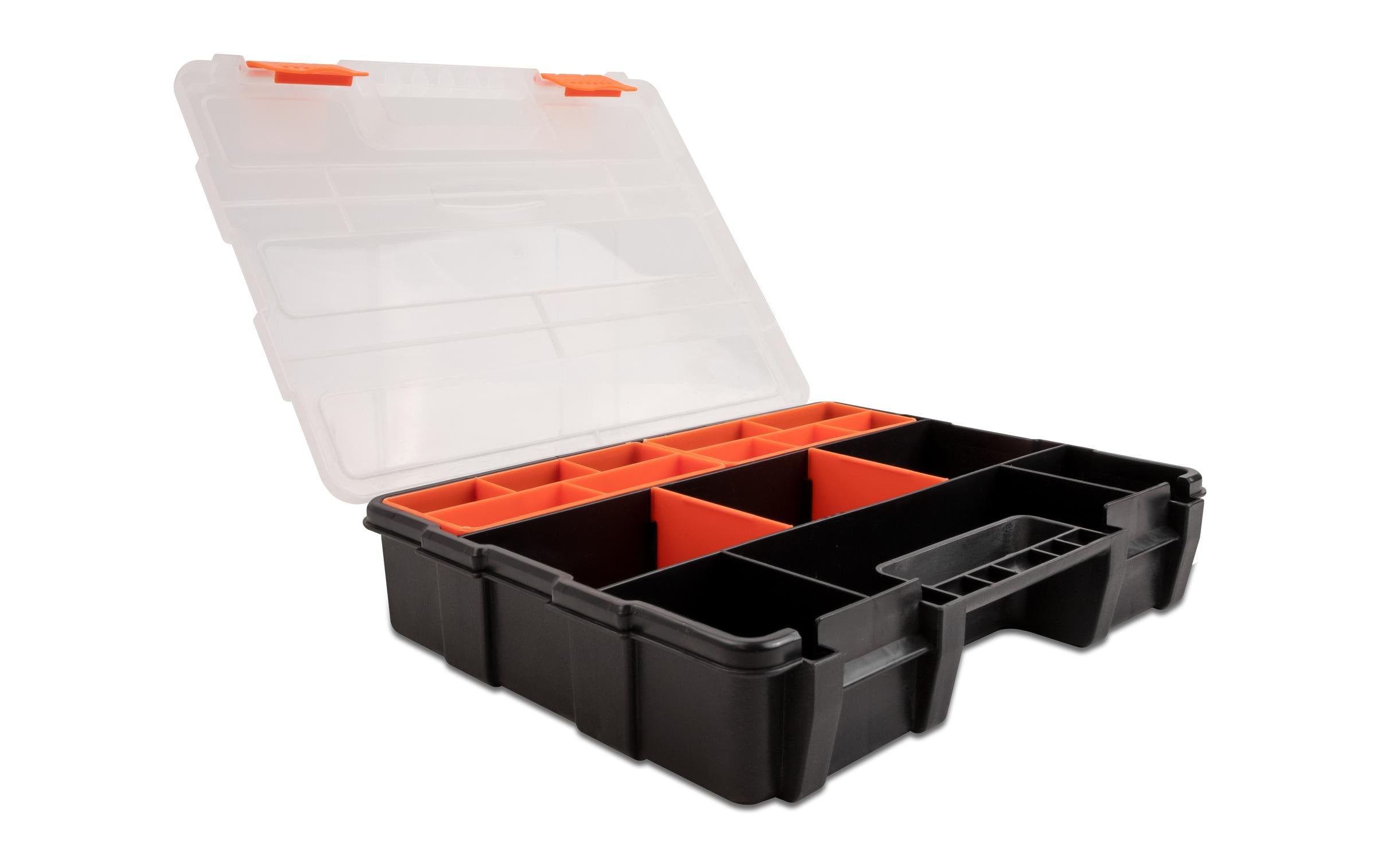 Delock Sortimentsbox mit 21 Fächern Orange/Schwarz, 290 x 220 x 60 mm