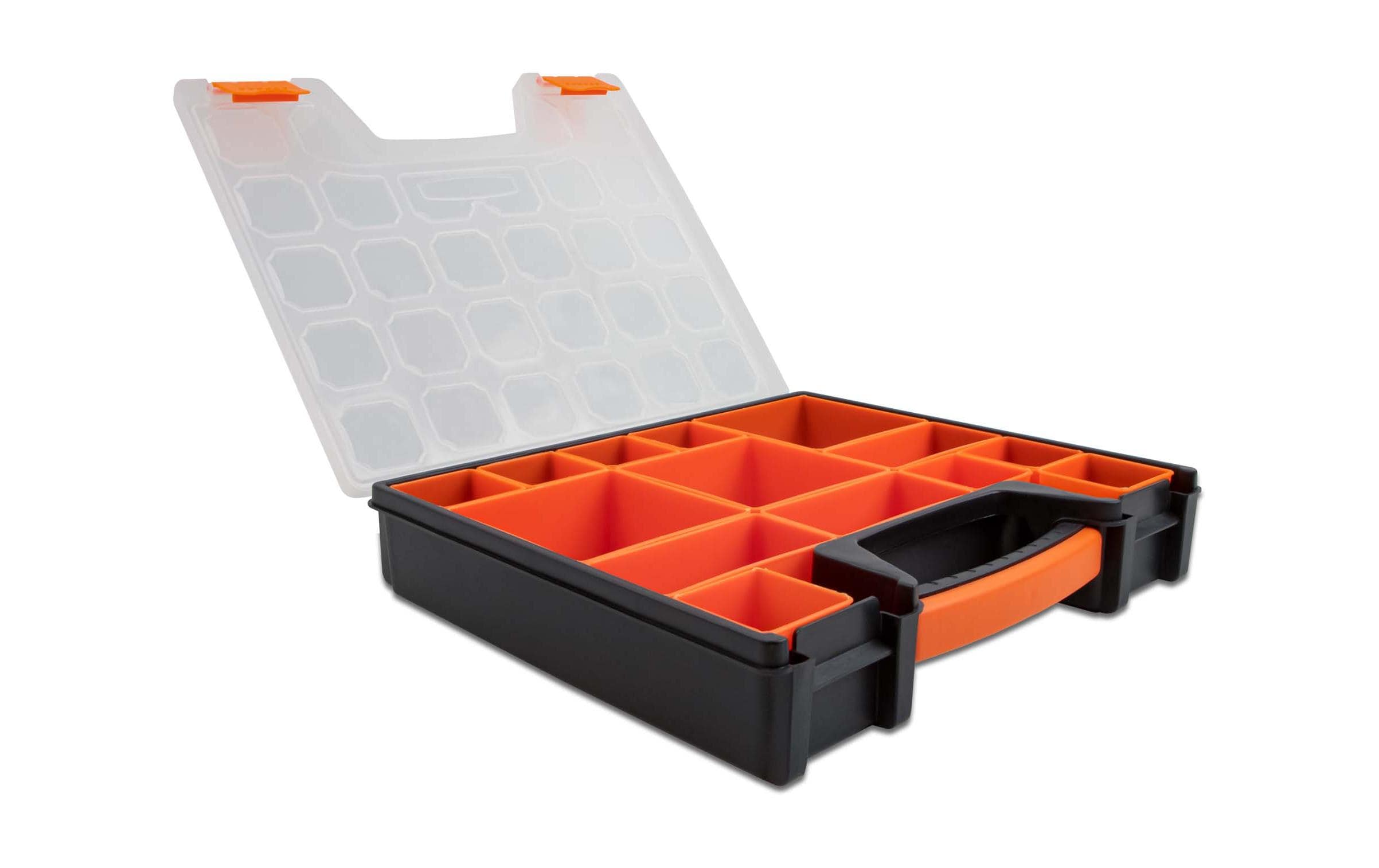 Delock Sortimentsbox mit 14 Fächern Orange/Schwarz, 312 x 272 x 60 mm